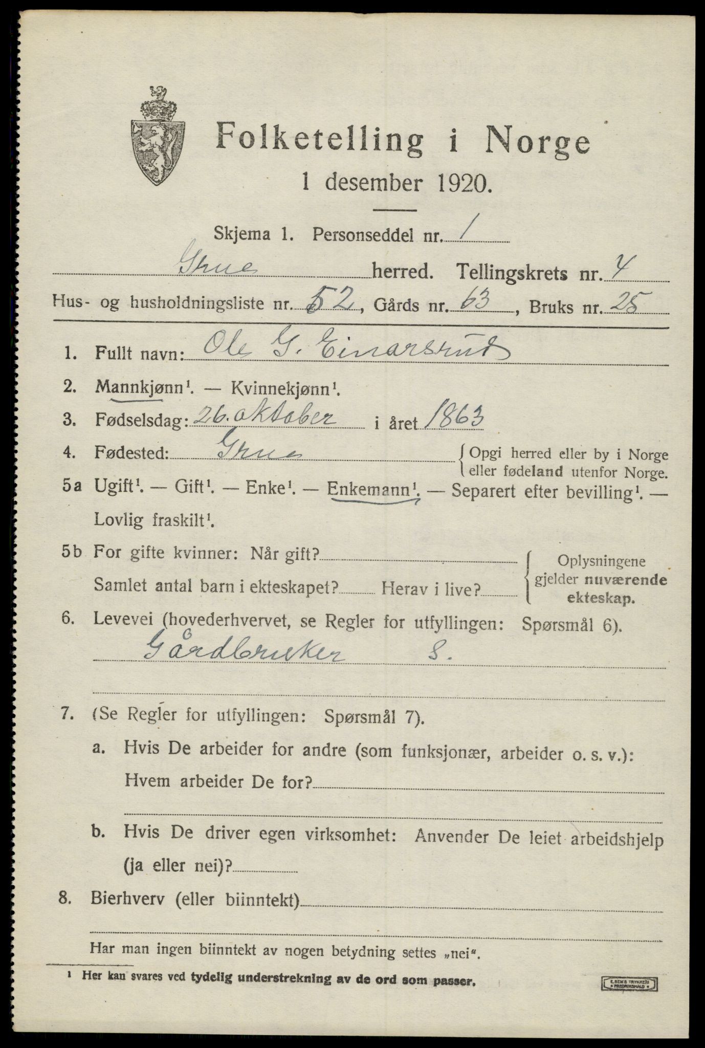 SAH, 1920 census for Grue, 1920, p. 4897