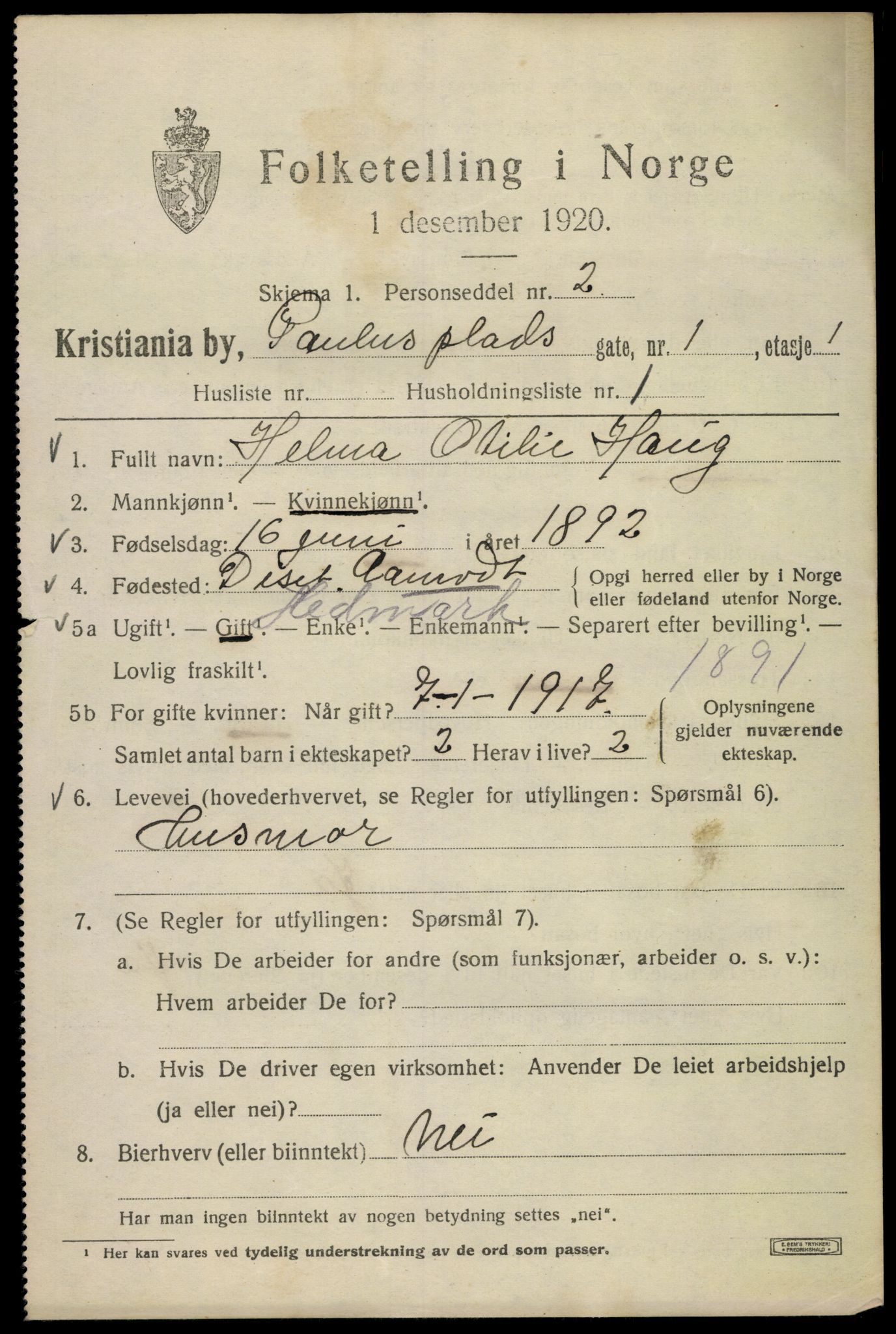 SAO, 1920 census for Kristiania, 1920, p. 445689