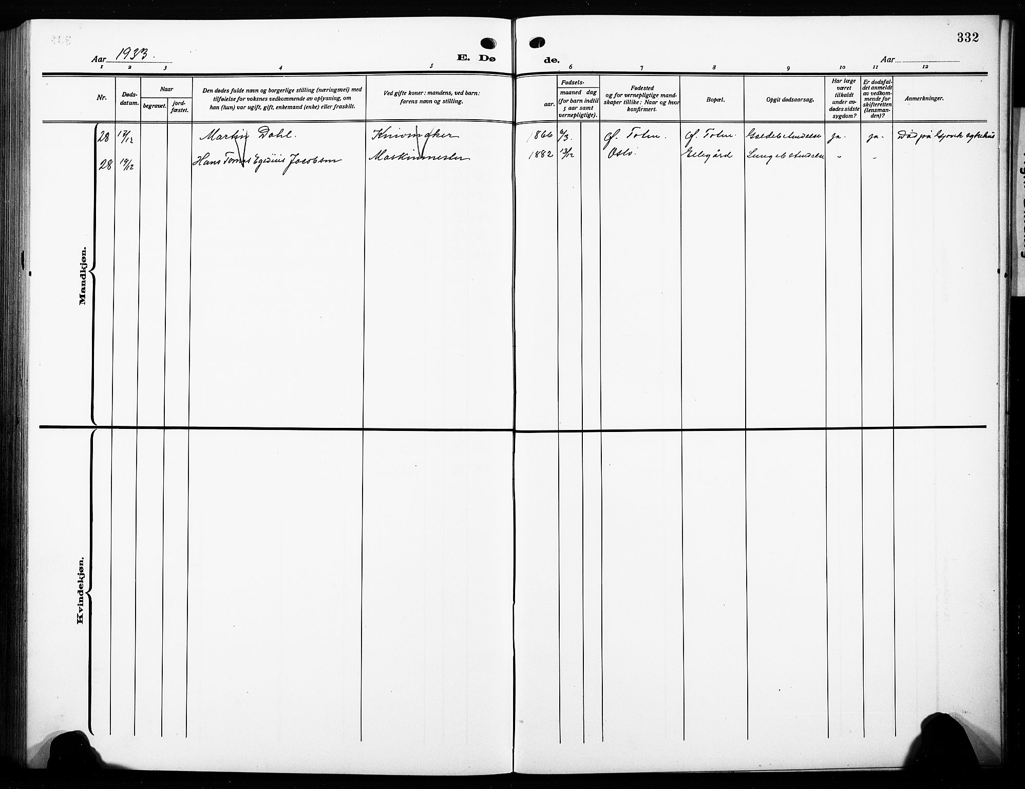 Østre Toten prestekontor, SAH/PREST-104/H/Ha/Hab/L0010: Parish register (copy) no. 10, 1912-1933, p. 332