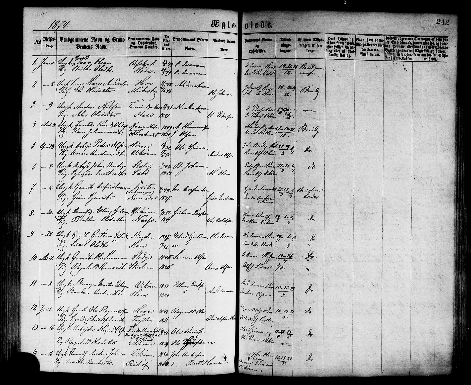 Vik sokneprestembete, AV/SAB-A-81501/H/Haa/Haaa/L0009: Parish register (official) no. A 9, 1866-1877, p. 242