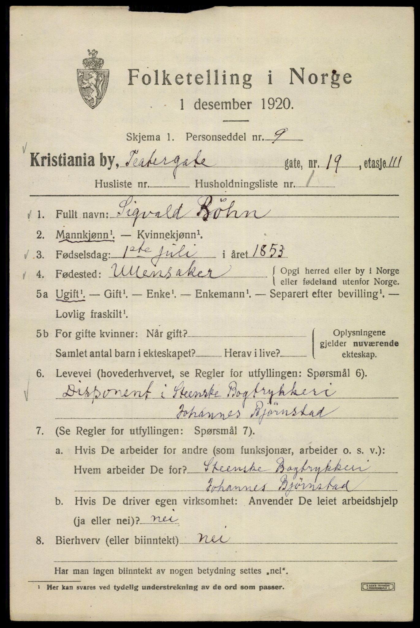 SAO, 1920 census for Kristiania, 1920, p. 564951