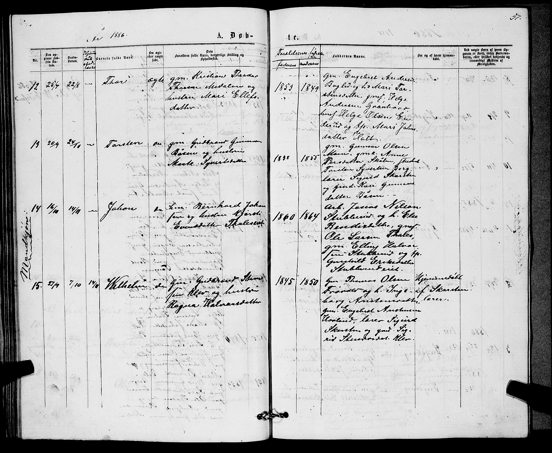 Sigdal kirkebøker, AV/SAKO-A-245/G/Gb/L0002: Parish register (copy) no. II 2, 1875-1900, p. 57