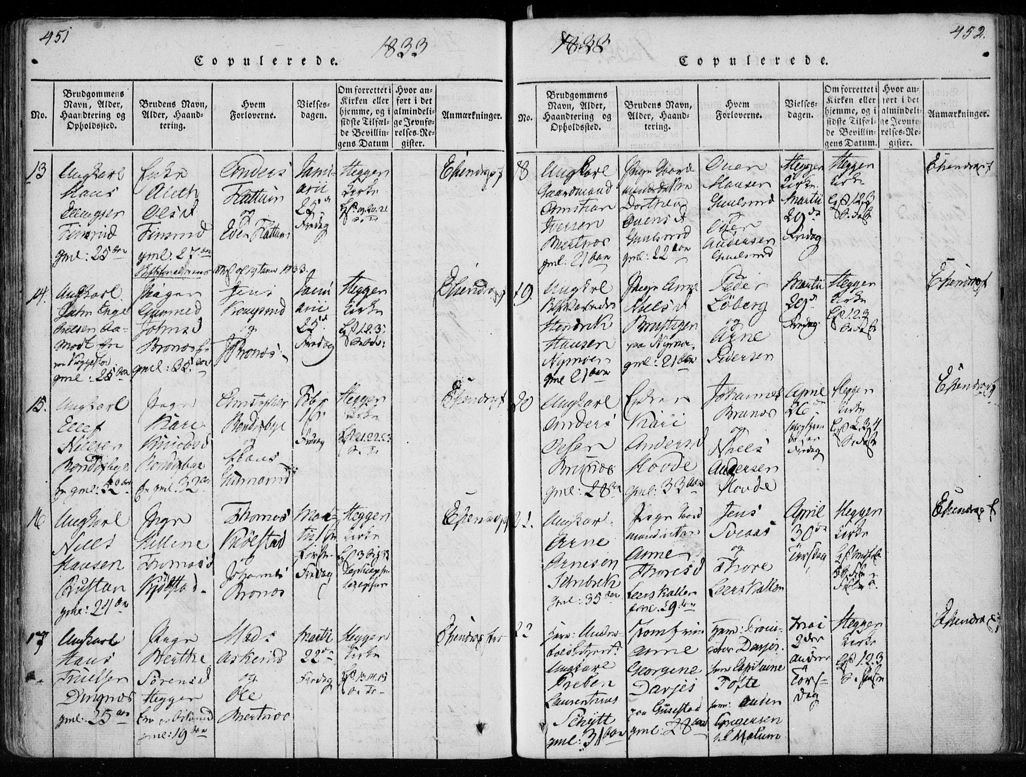 Modum kirkebøker, AV/SAKO-A-234/F/Fa/L0005: Parish register (official) no. 5, 1824-1841, p. 451-452