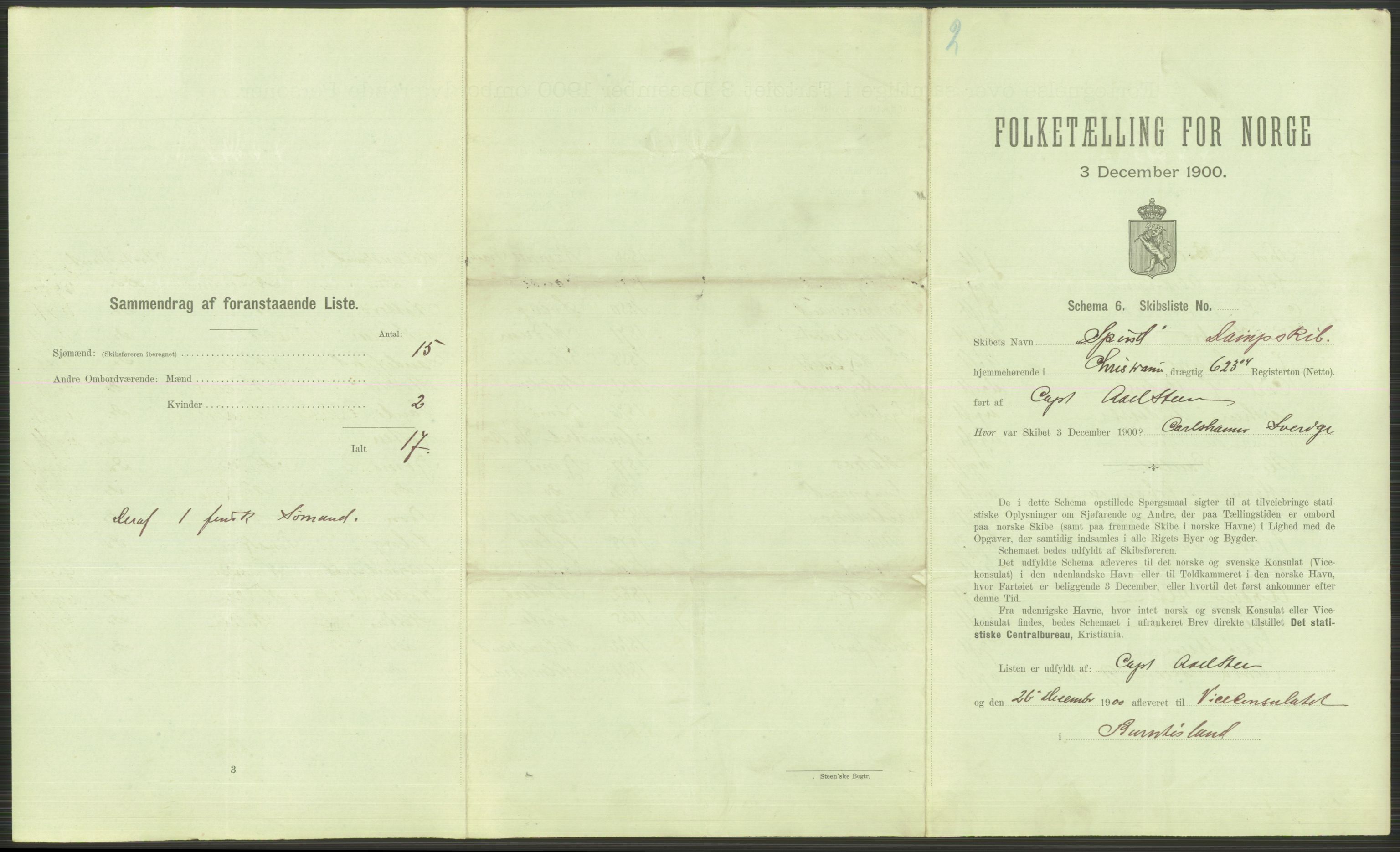 RA, 1900 Census - ship lists from ships in Norwegian harbours, harbours abroad and at sea, 1900, p. 3575