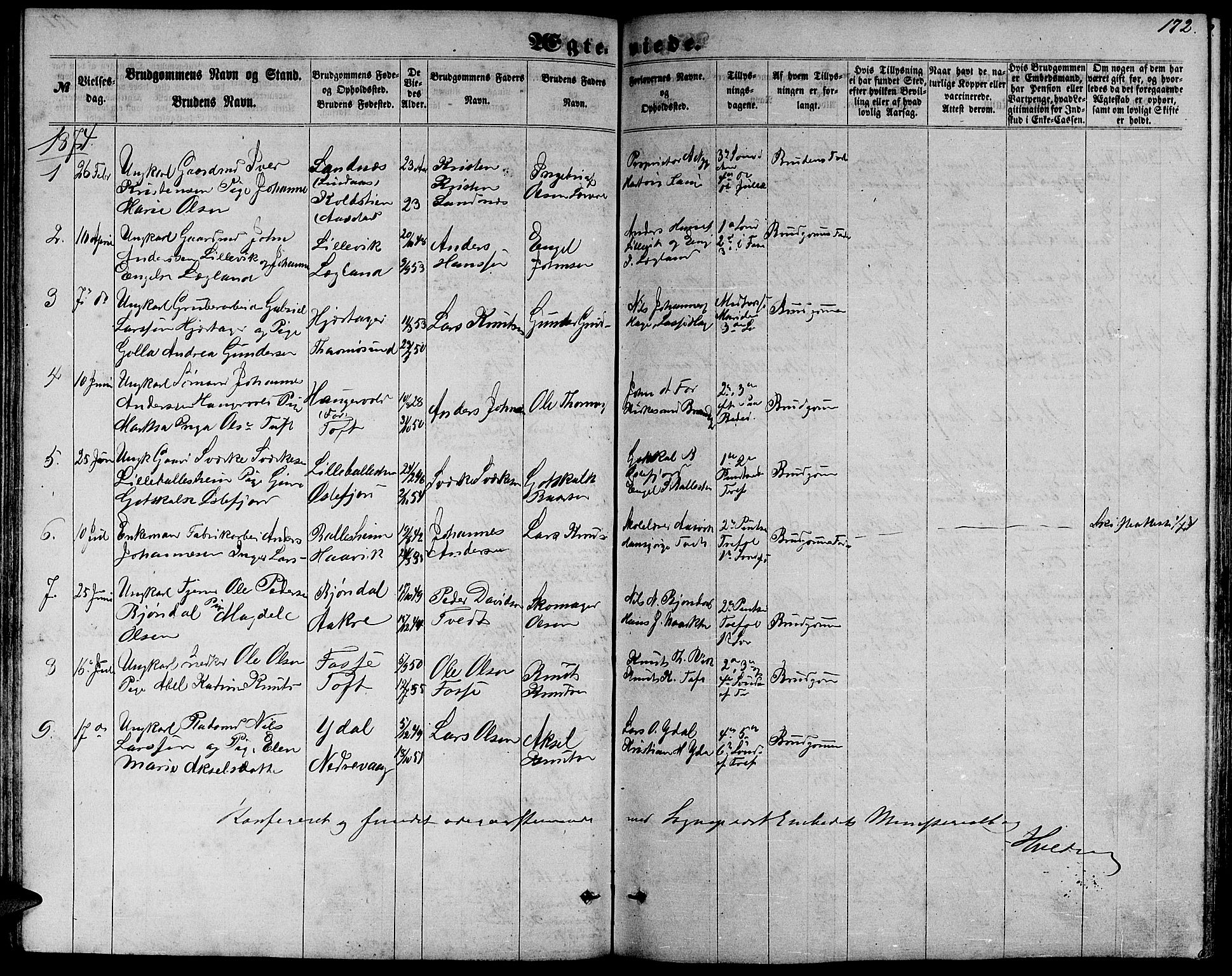 Fusa sokneprestembete, SAB/A-75401/H/Hab: Parish register (copy) no. C 1, 1861-1885, p. 172