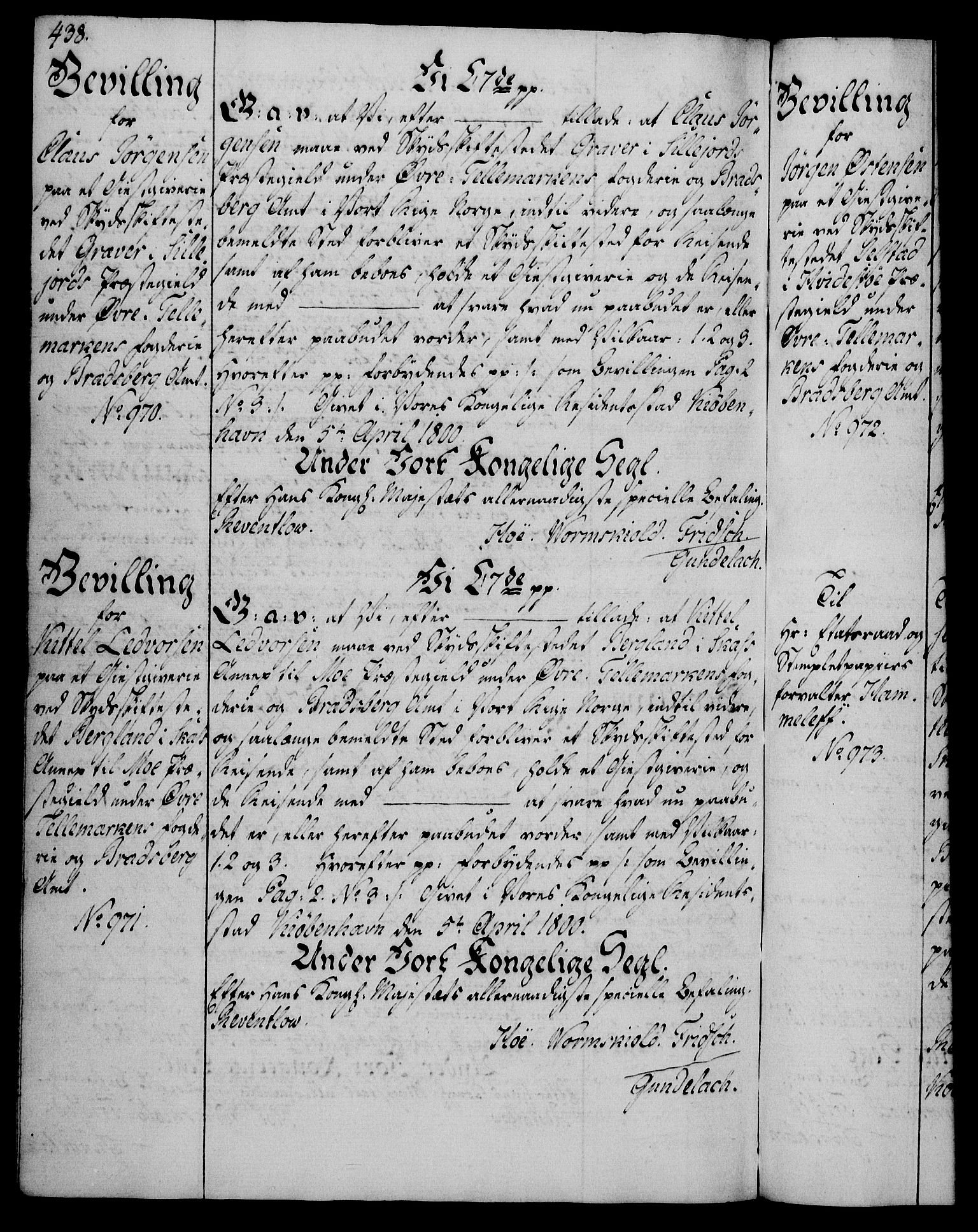 Rentekammeret, Kammerkanselliet, RA/EA-3111/G/Gg/Gga/L0016: Norsk ekspedisjonsprotokoll med register (merket RK 53.16), 1794-1800, p. 438