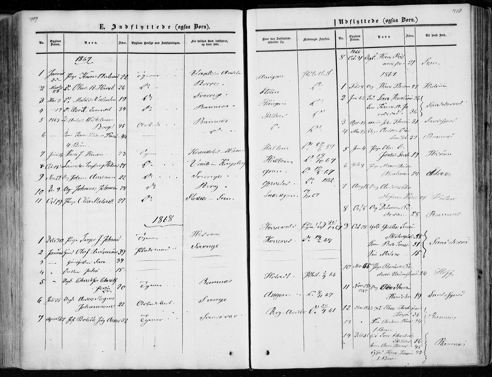 Andebu kirkebøker, AV/SAKO-A-336/F/Fa/L0005: Parish register (official) no. I 5, 1857-1870, p. 709-710