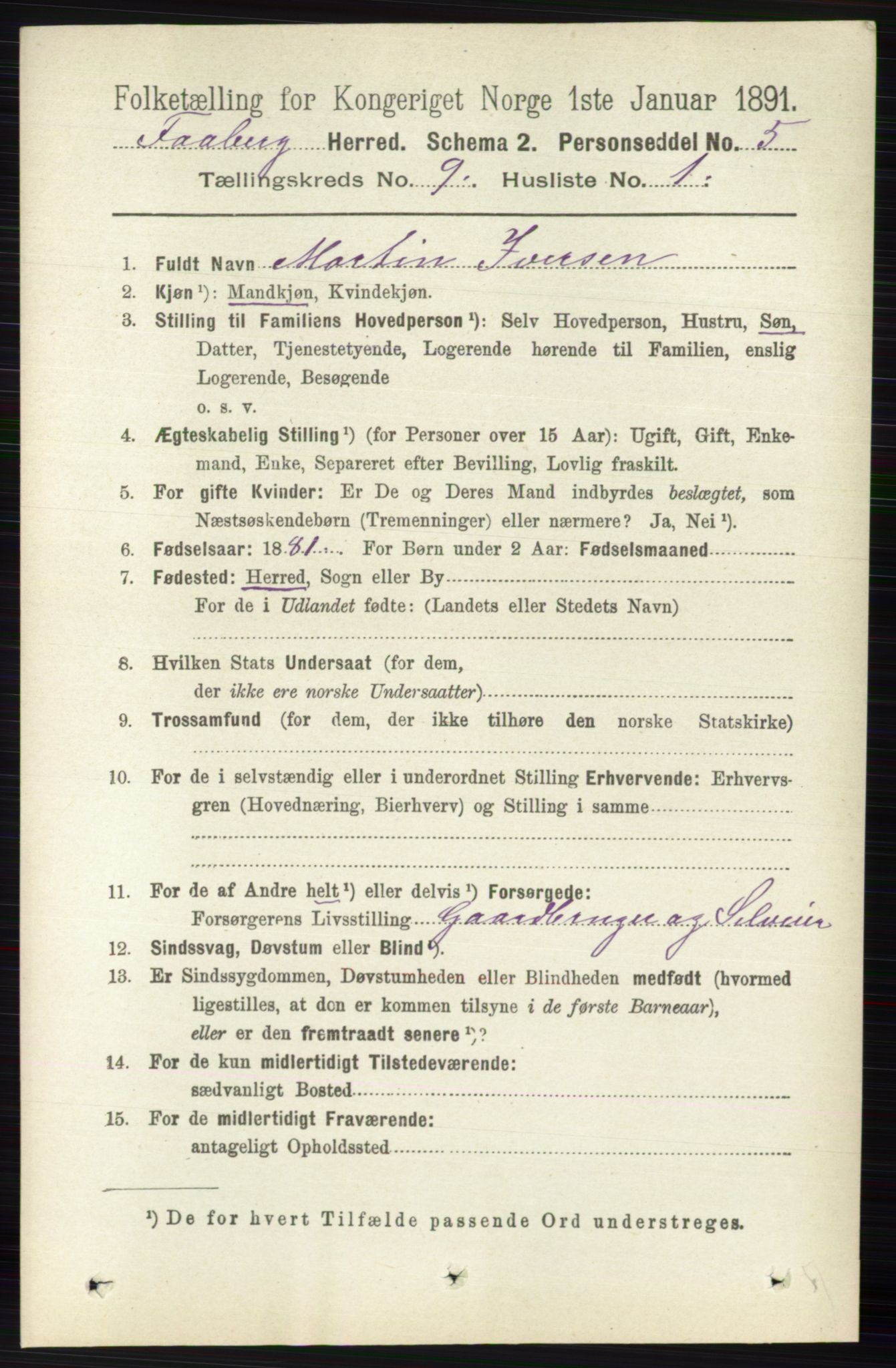 RA, 1891 census for 0524 Fåberg, 1891, p. 3882