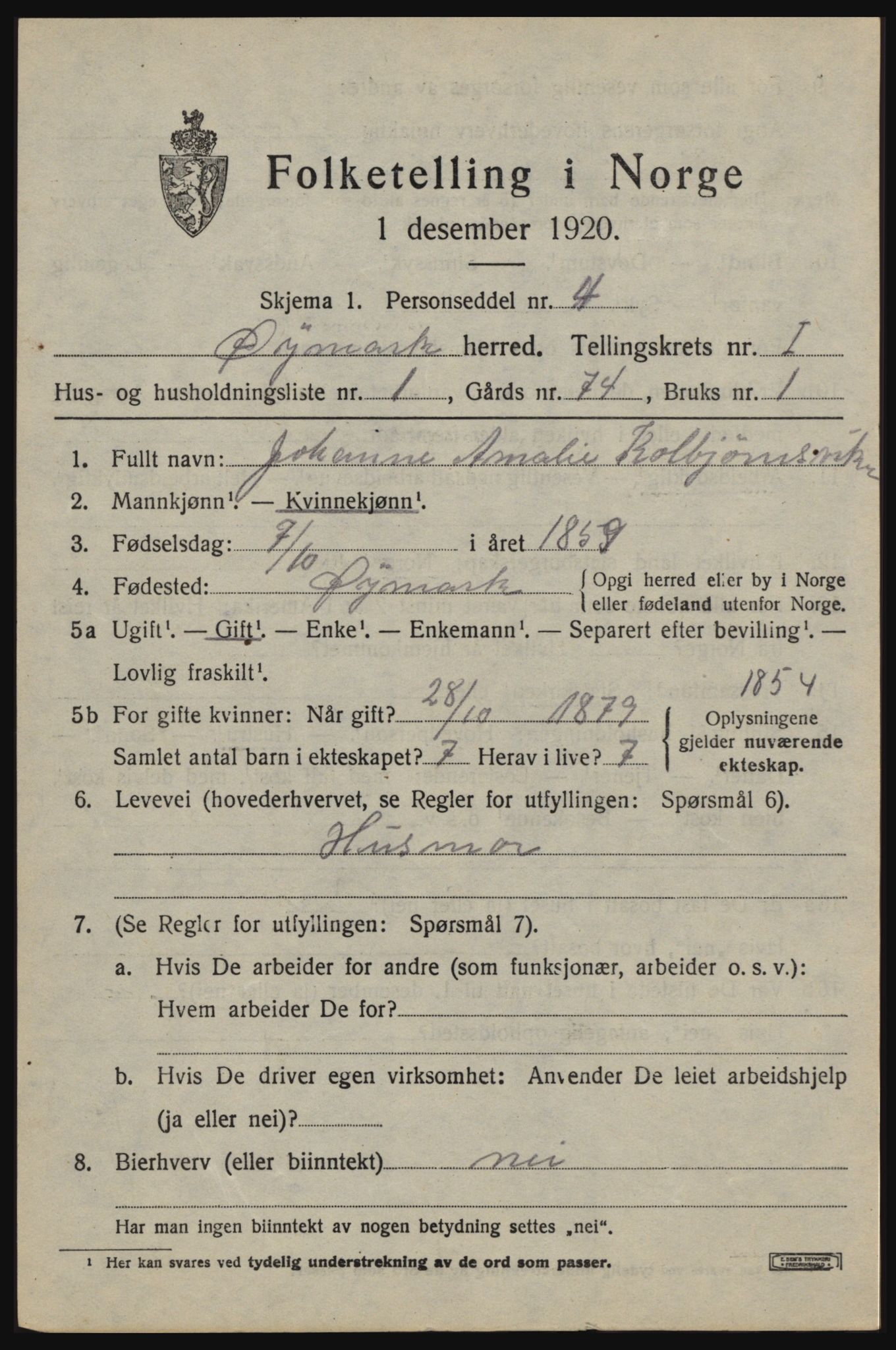 SAO, 1920 census for Øymark, 1920, p. 653