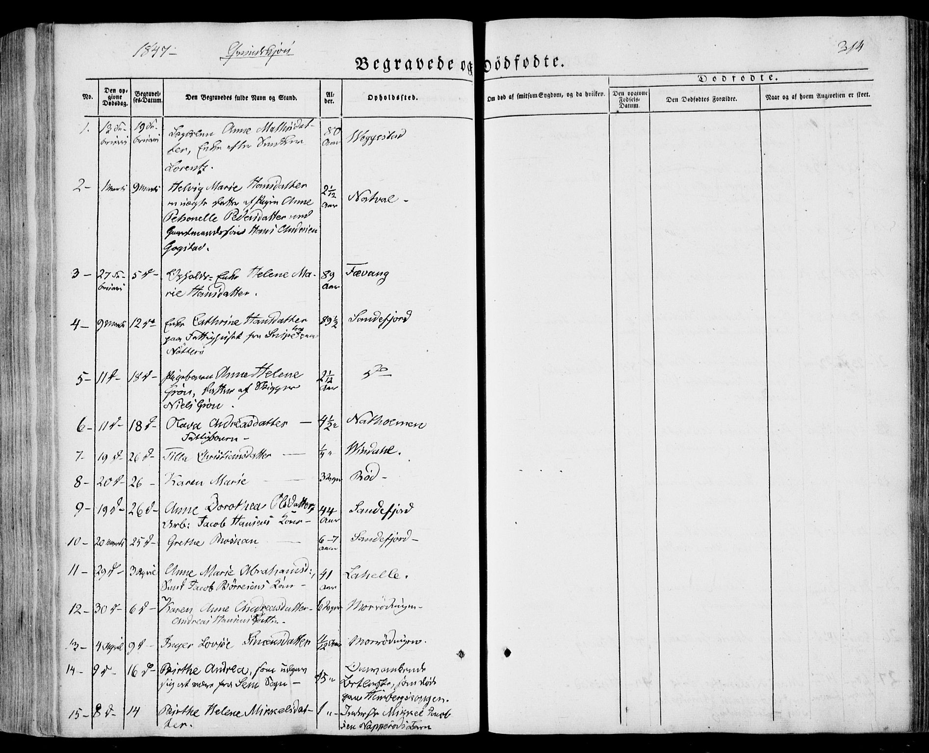 Sandar kirkebøker, SAKO/A-243/F/Fa/L0006: Parish register (official) no. 6, 1847-1860, p. 314
