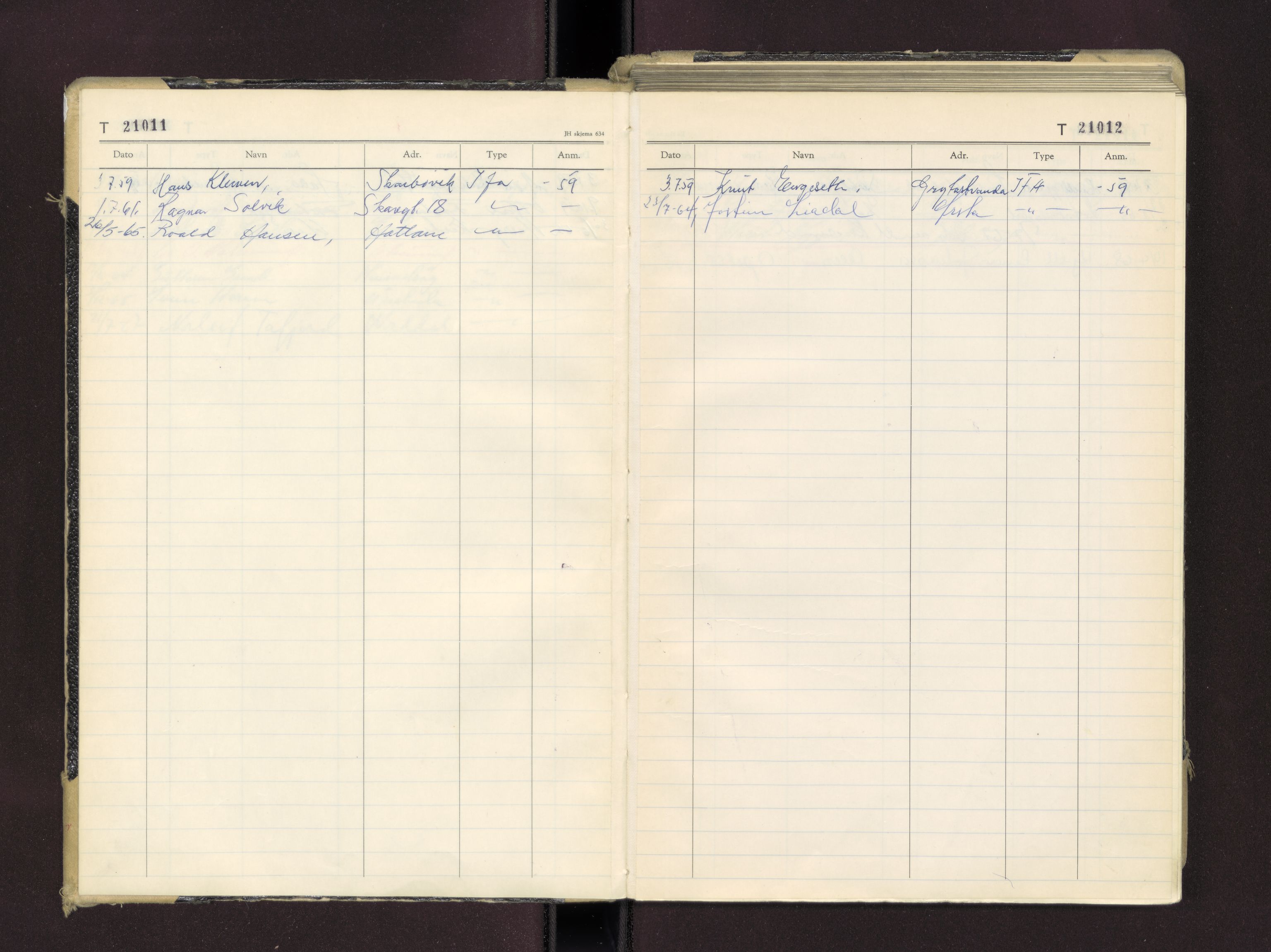 Møre og Romsdal vegkontor - Ålesund trafikkstasjon, AV/SAT-A-4099/F/Fc/L0016: Bilregister; T 21000 - T 21499, 1955-1970