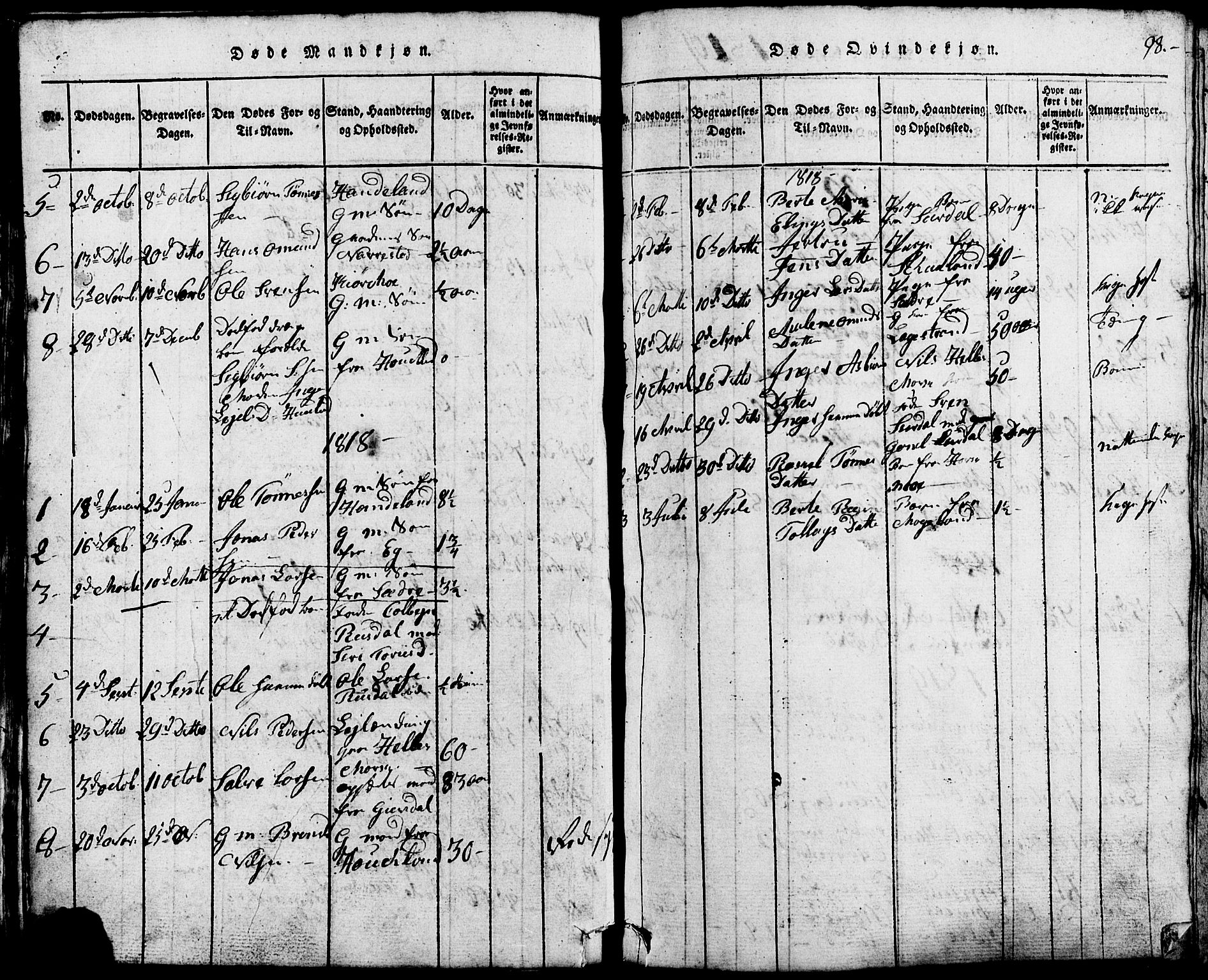 Lund sokneprestkontor, SAST/A-101809/S07/L0002: Parish register (copy) no. B 2, 1816-1832, p. 98