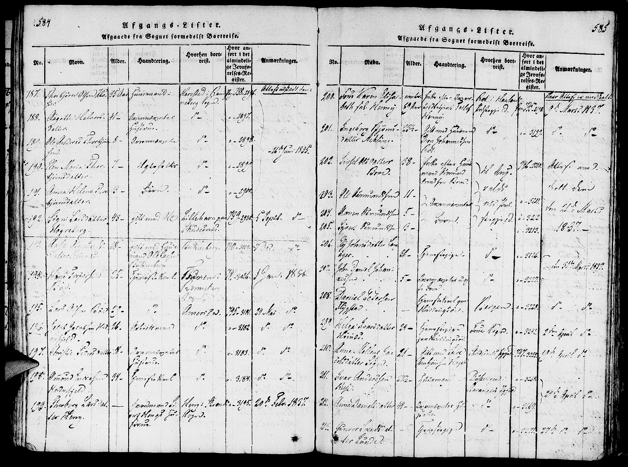 Rennesøy sokneprestkontor, SAST/A -101827/H/Ha/Haa/L0004: Parish register (official) no. A 4, 1816-1837, p. 584-585