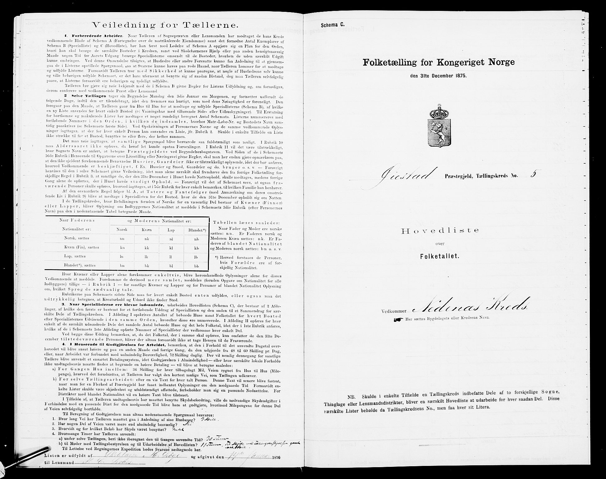 SAK, 1875 census for 0920P Øyestad, 1875, p. 39