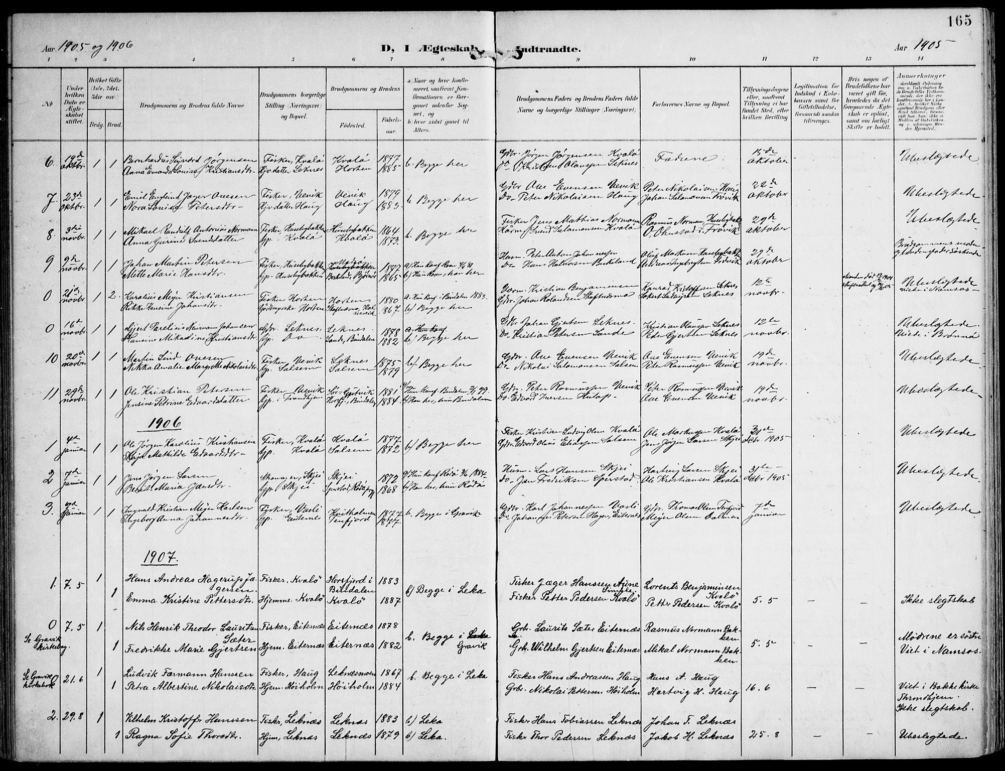 Ministerialprotokoller, klokkerbøker og fødselsregistre - Nord-Trøndelag, SAT/A-1458/788/L0698: Parish register (official) no. 788A05, 1902-1921, p. 165