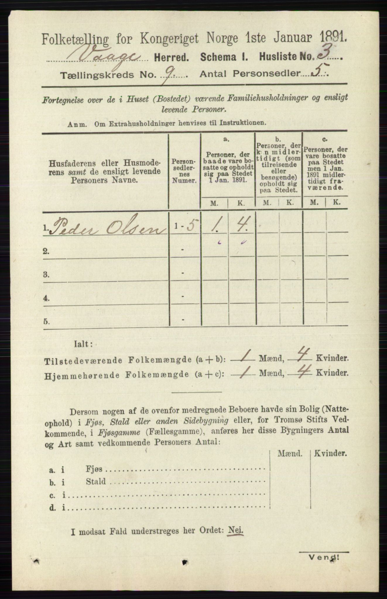 RA, 1891 census for 0515 Vågå, 1891, p. 5385