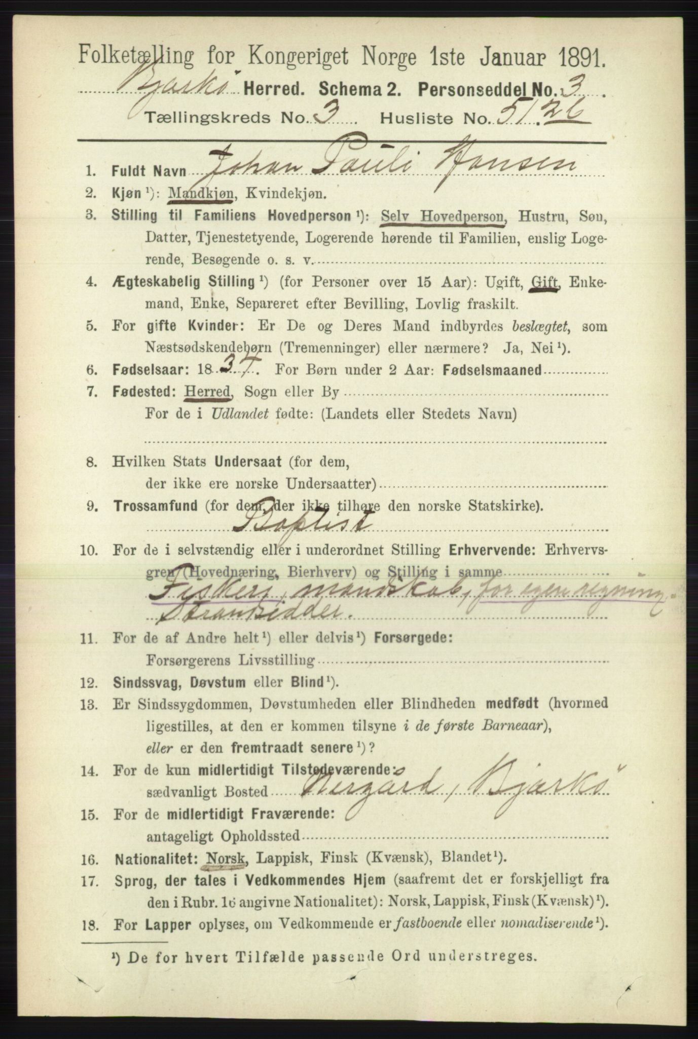 RA, 1891 census for 1915 Bjarkøy, 1891, p. 1862