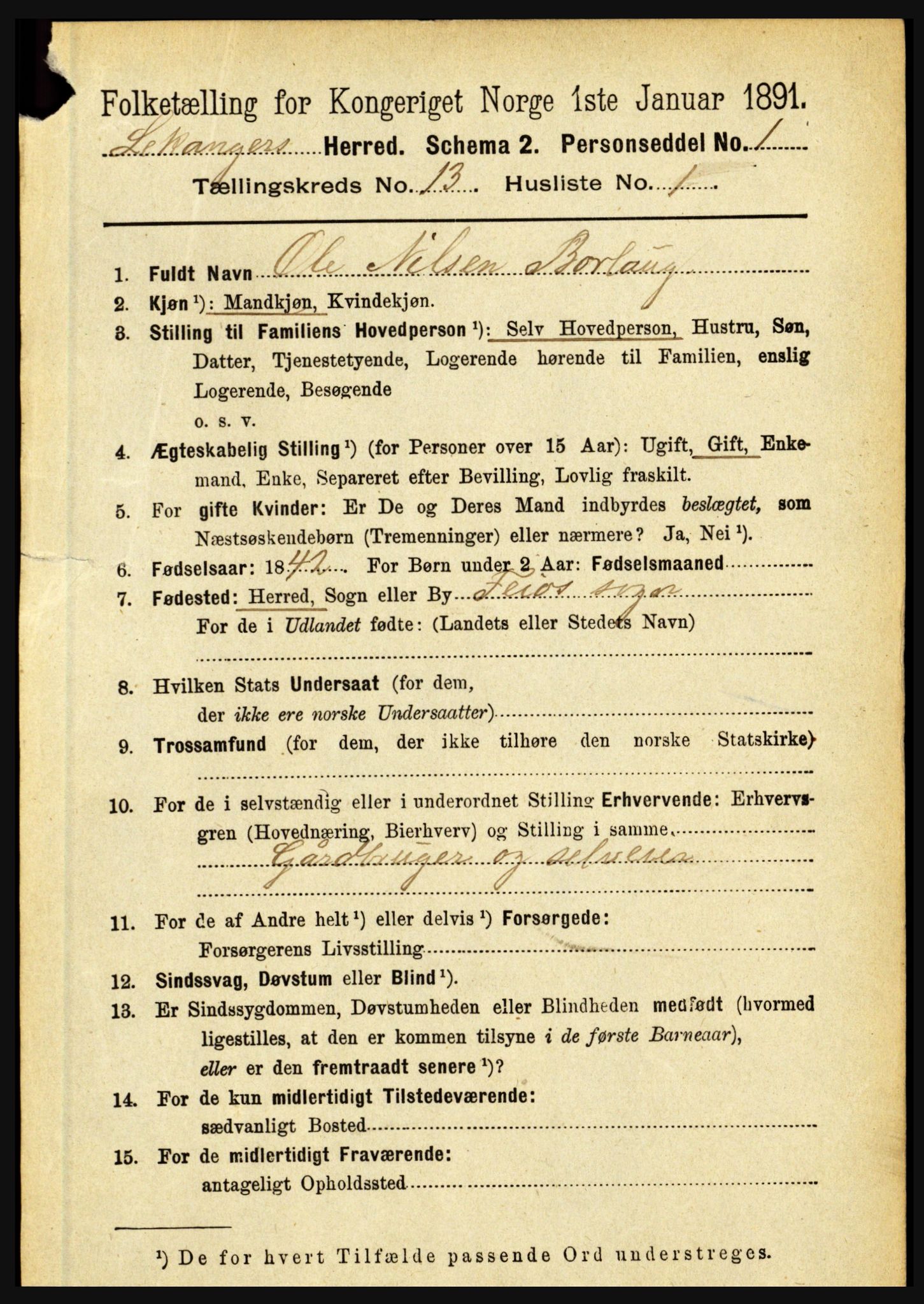 RA, 1891 census for 1419 Leikanger, 1891, p. 2455