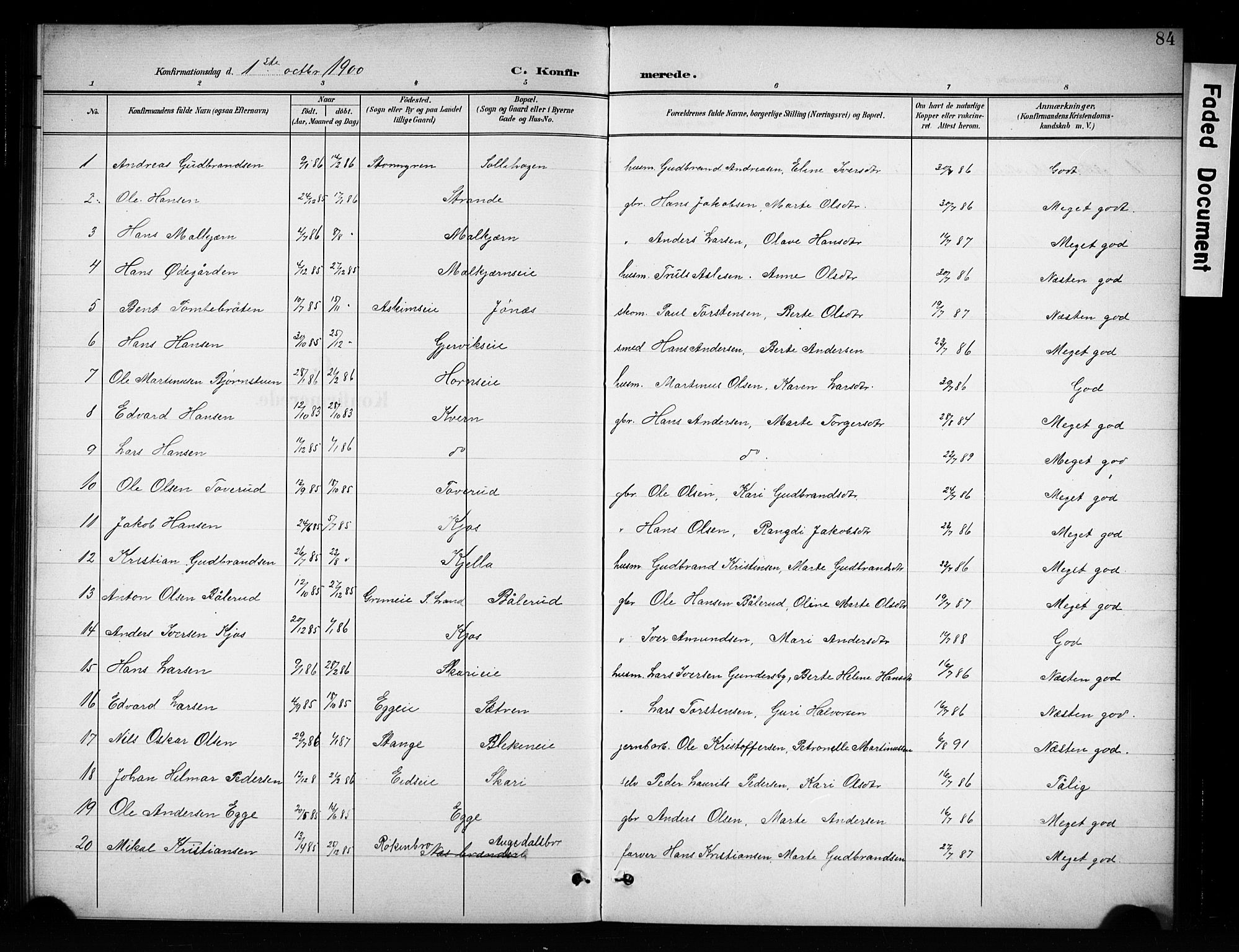 Brandbu prestekontor, SAH/PREST-114/H/Ha/Hab/L0005: Parish register (copy) no. 5, 1900-1913, p. 84