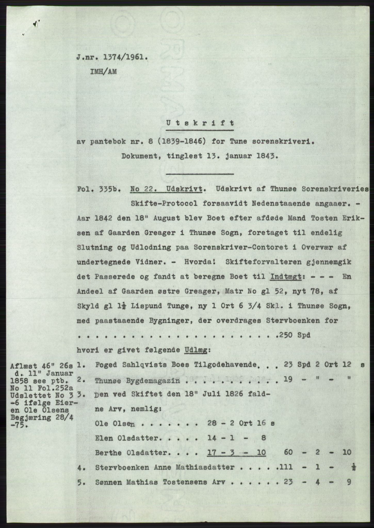 Statsarkivet i Oslo, SAO/A-10621/Z/Zd/L0014: Avskrifter, j.nr 1101-1809/1961, 1961, p. 158
