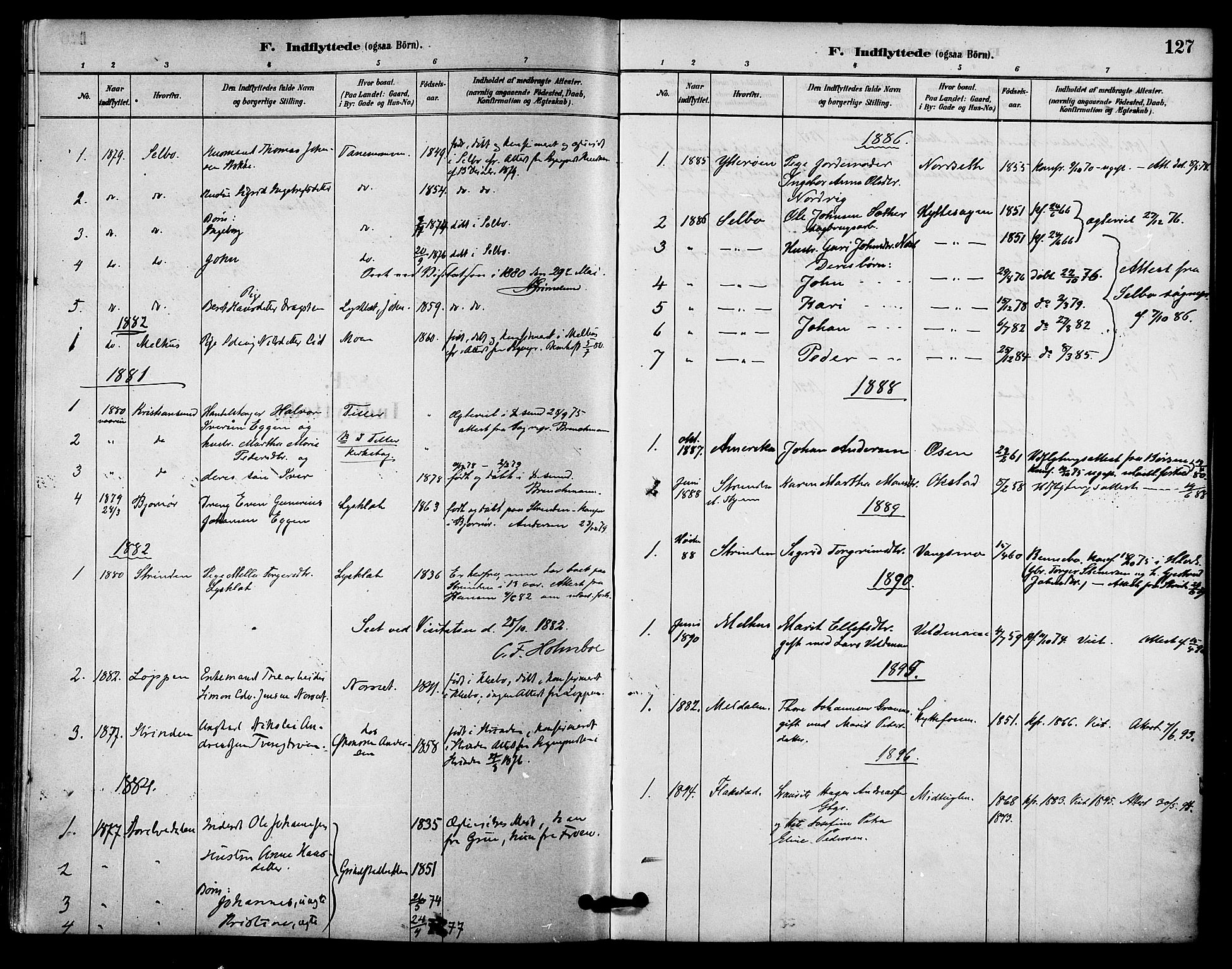 Ministerialprotokoller, klokkerbøker og fødselsregistre - Sør-Trøndelag, SAT/A-1456/618/L0444: Parish register (official) no. 618A07, 1880-1898, p. 127