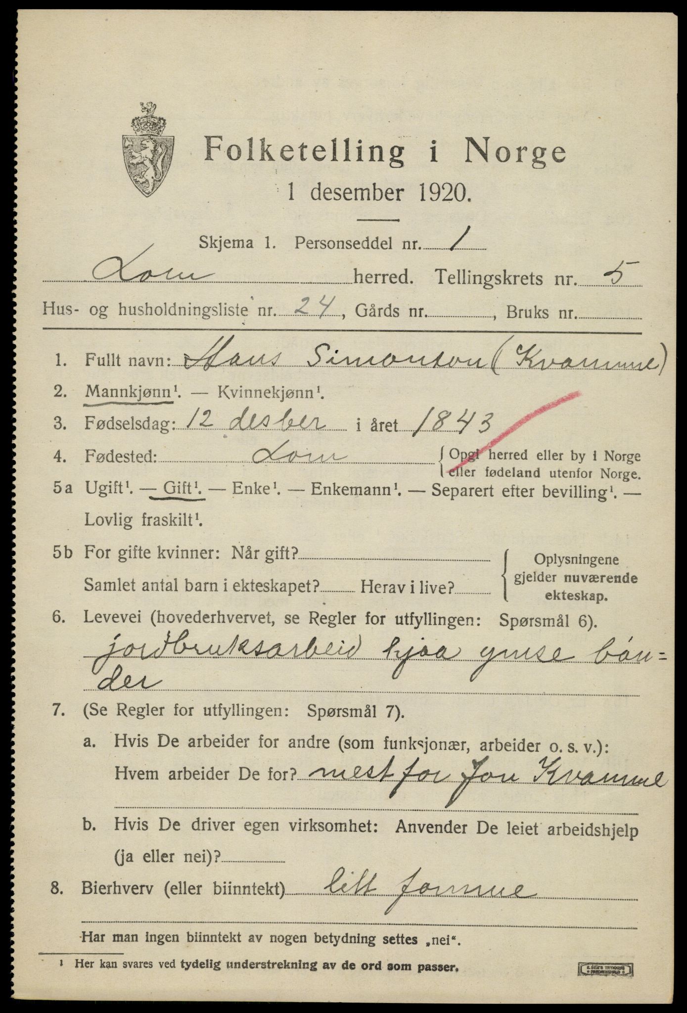 SAH, 1920 census for Lom, 1920, p. 3406