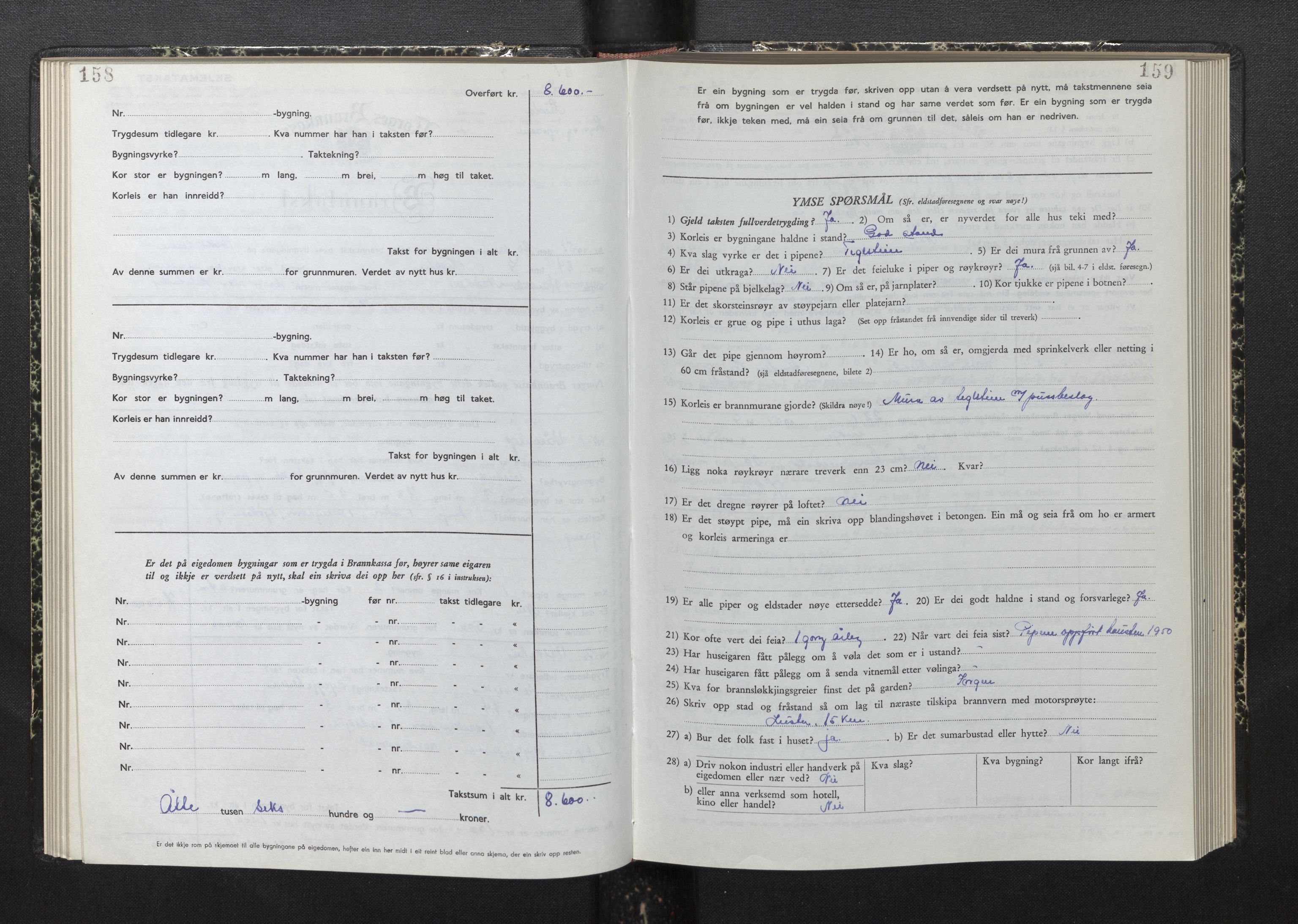 Lensmannen i Luster, AV/SAB-A-29301/0012/L0008: Branntakstprotokoll, skjematakst, 1949-1955, p. 158-159