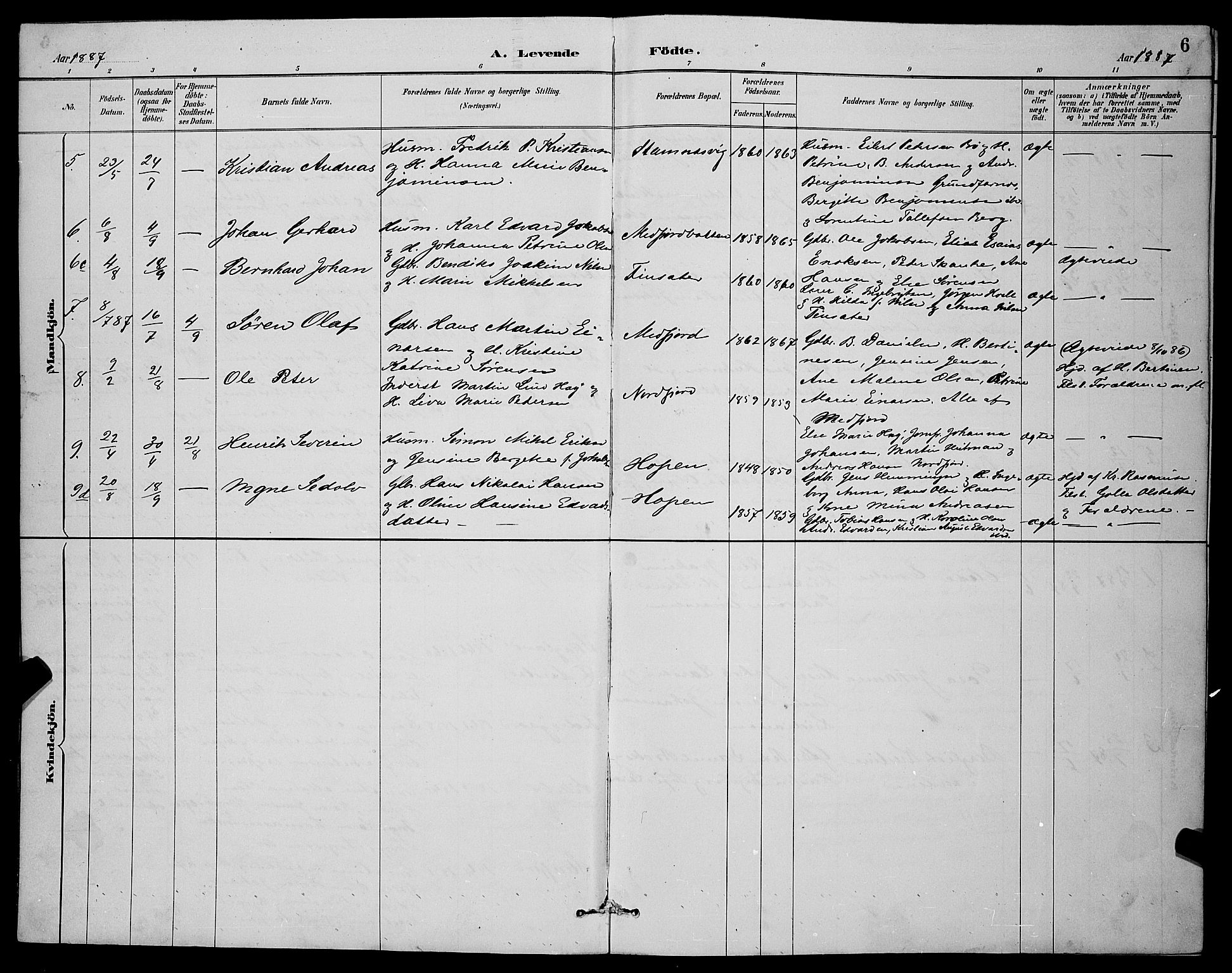 Berg sokneprestkontor, AV/SATØ-S-1318/G/Ga/Gab/L0004klokker: Parish register (copy) no. 4, 1887-1897, p. 6