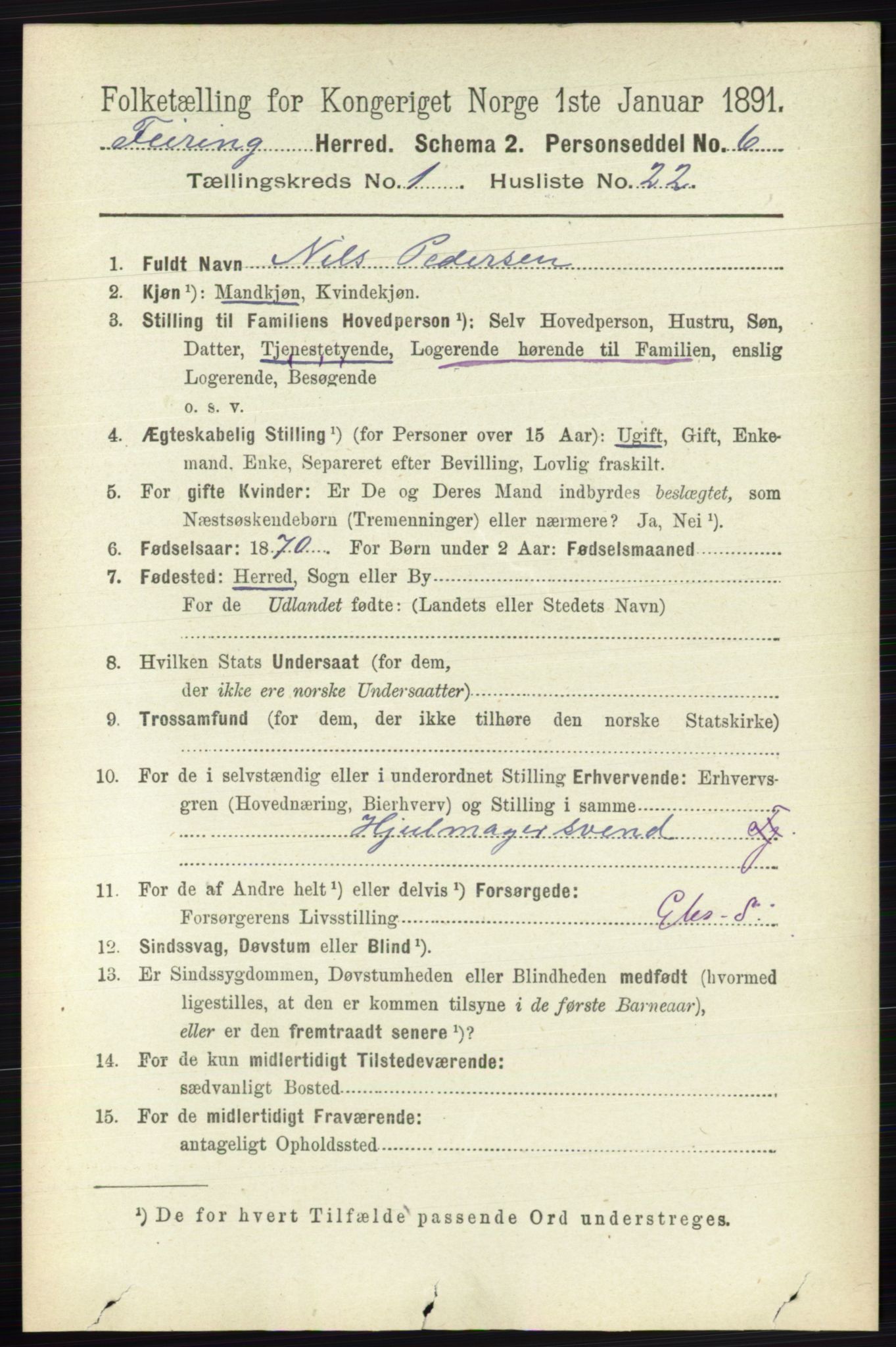 RA, 1891 census for 0240 Feiring, 1891, p. 216