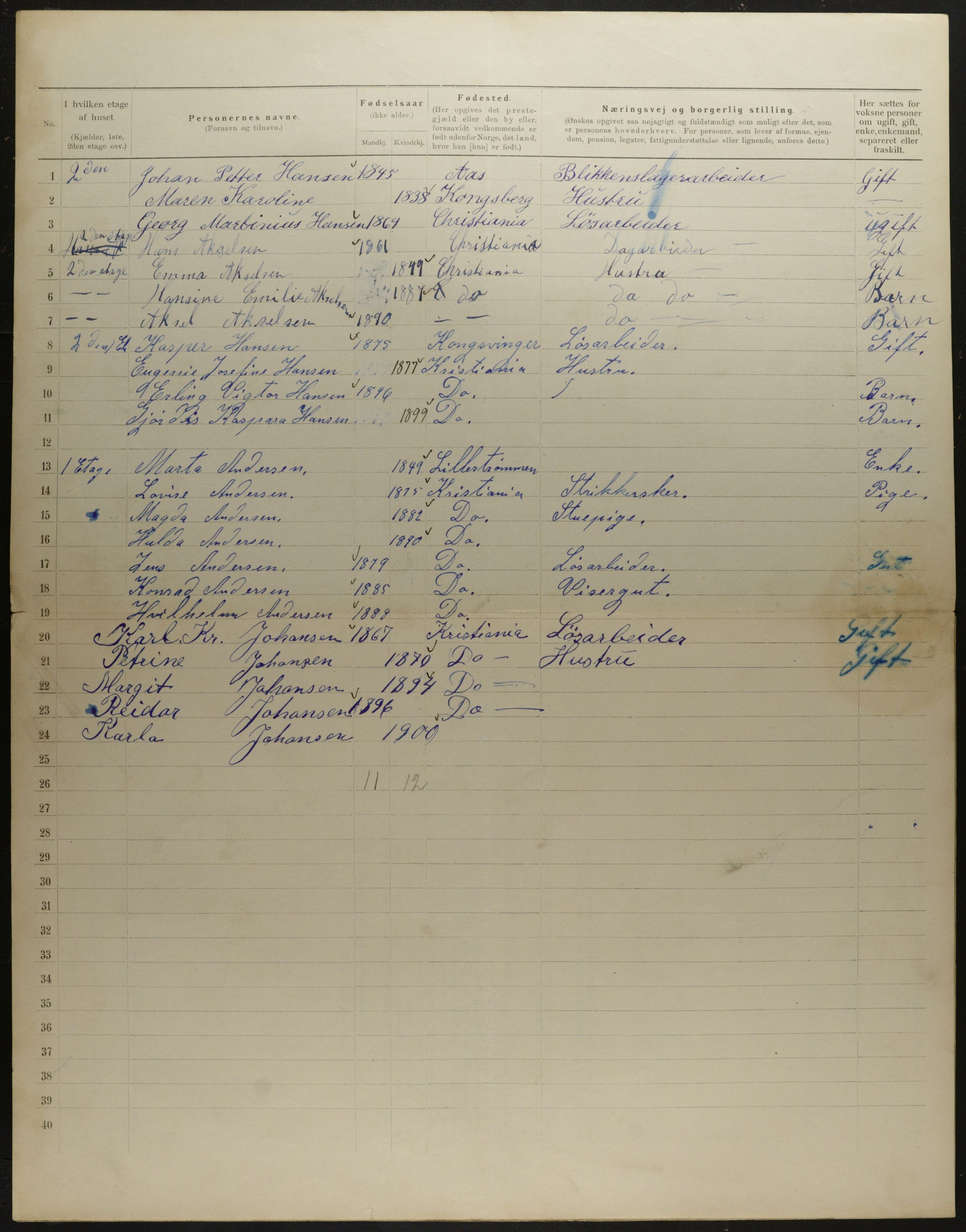 OBA, Municipal Census 1901 for Kristiania, 1901, p. 6658