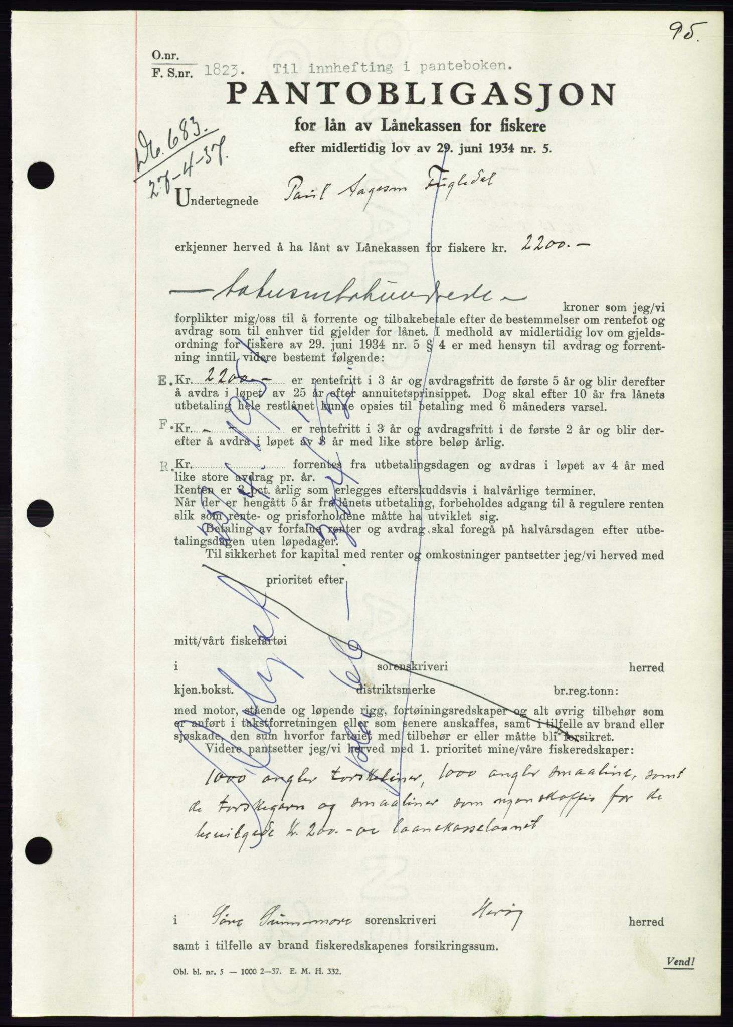 Søre Sunnmøre sorenskriveri, AV/SAT-A-4122/1/2/2C/L0063: Mortgage book no. 57, 1937-1937, Diary no: : 683/1937