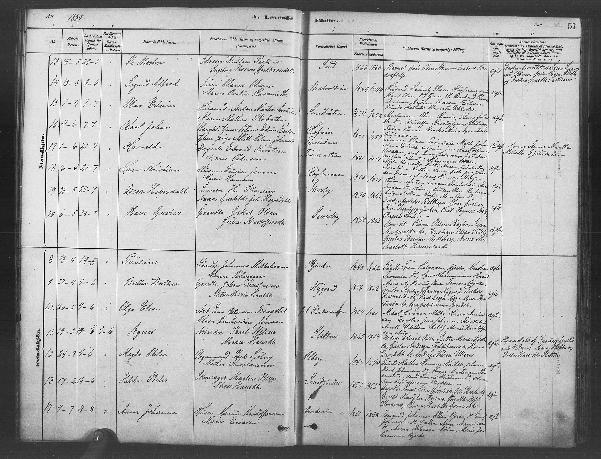 Ullensaker prestekontor Kirkebøker, AV/SAO-A-10236a/F/Fb/L0001: Parish register (official) no. II 1, 1878-1893, p. 57