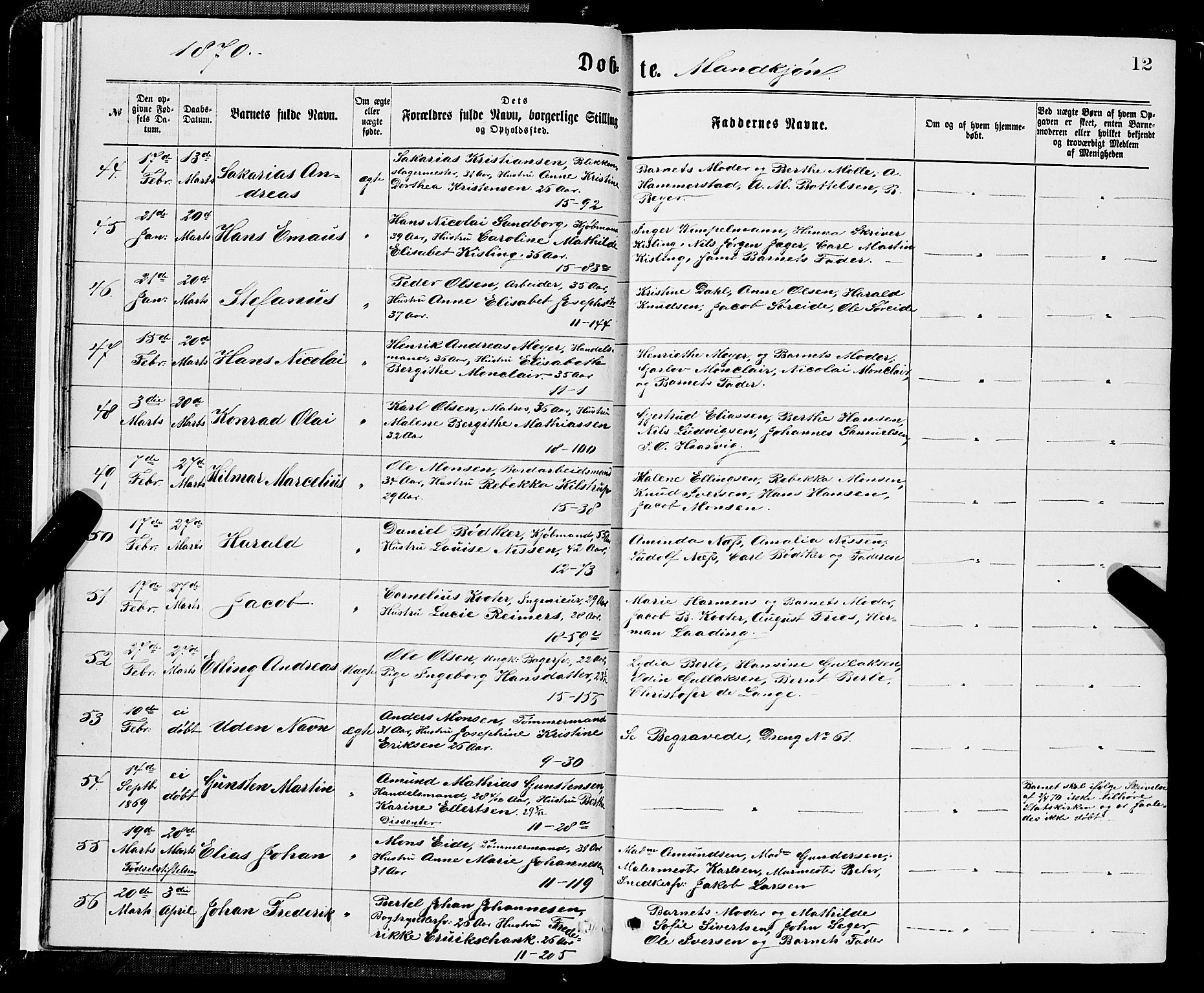 Domkirken sokneprestembete, SAB/A-74801/H/Hab/L0013: Parish register (copy) no. B 6, 1869-1876, p. 12