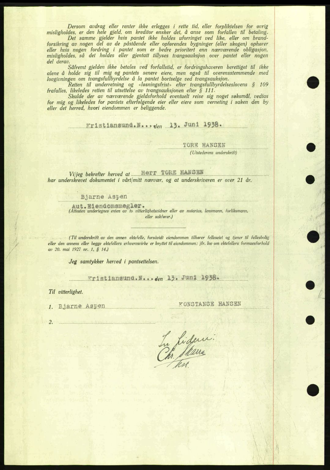 Kristiansund byfogd, SAT/A-4587/A/27: Mortgage book no. 31, 1938-1939, Diary no: : 449/1938