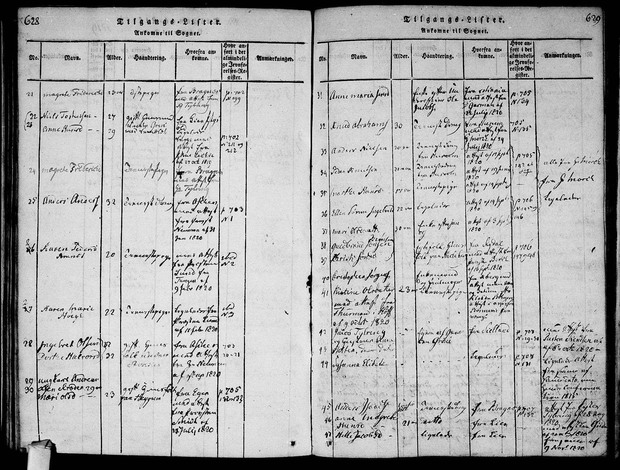 Røyken kirkebøker, SAKO/A-241/F/Fa/L0004: Parish register (official) no. 4, 1814-1832, p. 628-629