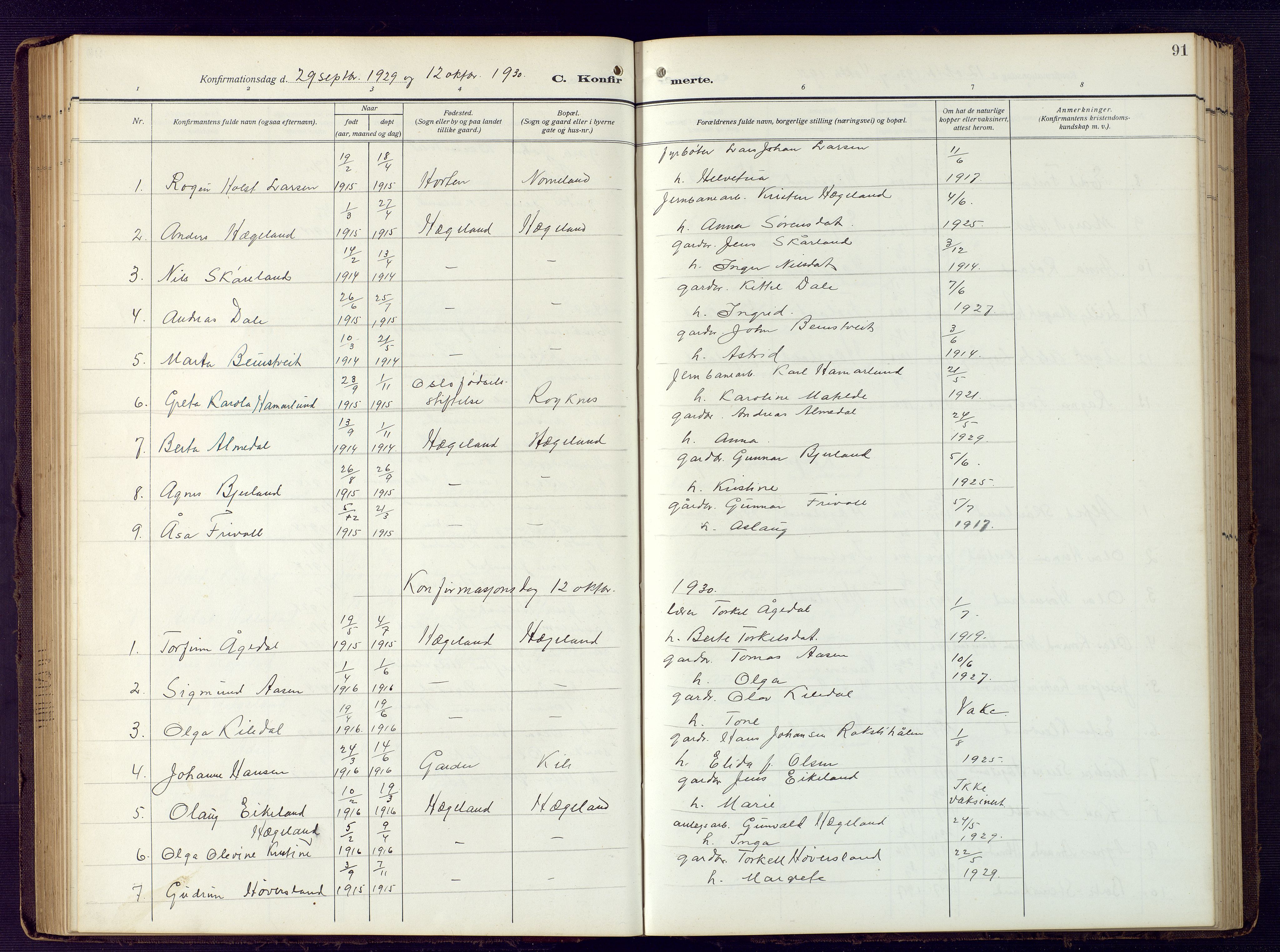 Vennesla sokneprestkontor, AV/SAK-1111-0045/Fb/Fba/L0004: Parish register (copy) no. B 4, 1917-1948, p. 91