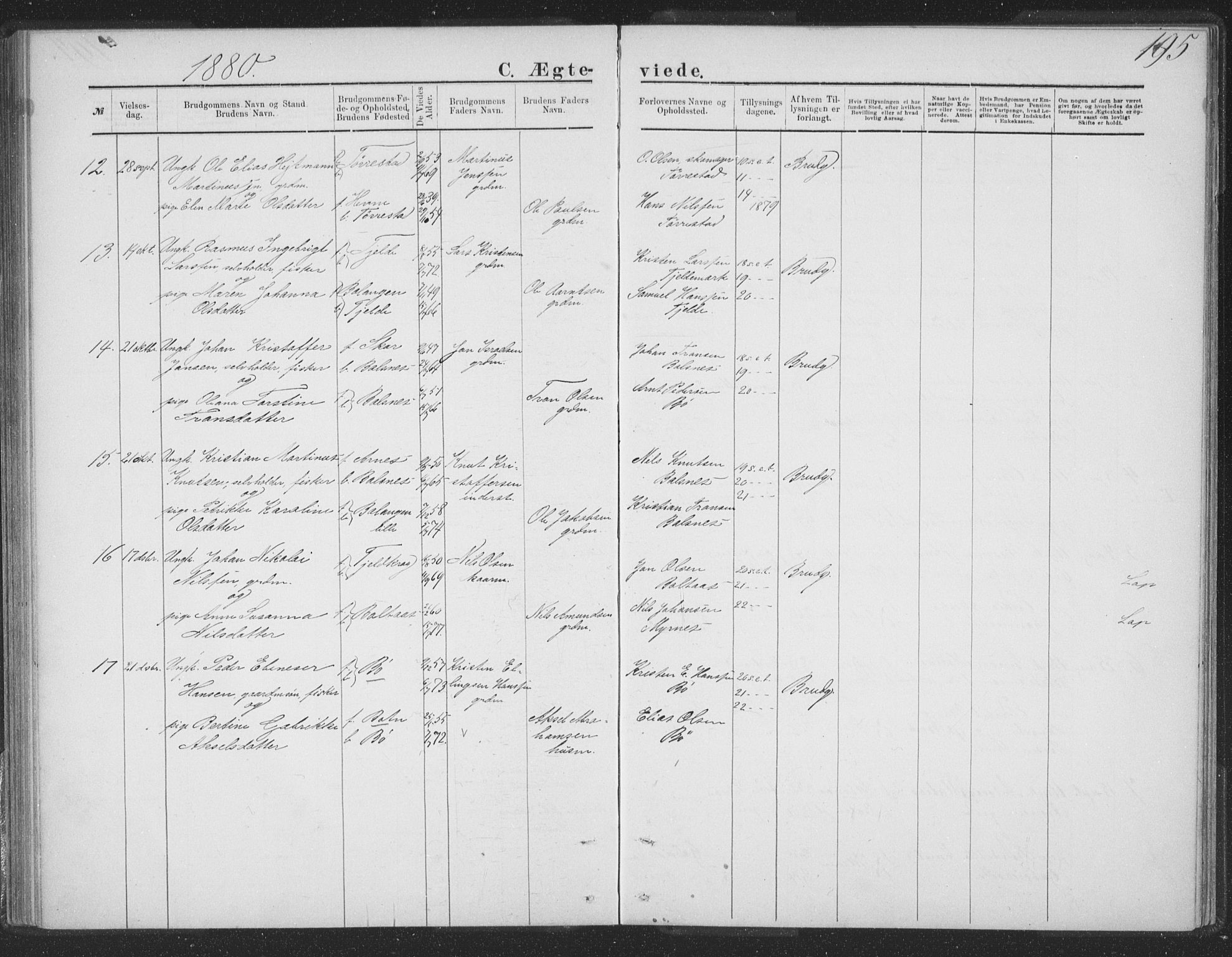 Ministerialprotokoller, klokkerbøker og fødselsregistre - Nordland, AV/SAT-A-1459/863/L0913: Parish register (copy) no. 863C03, 1877-1885, p. 195