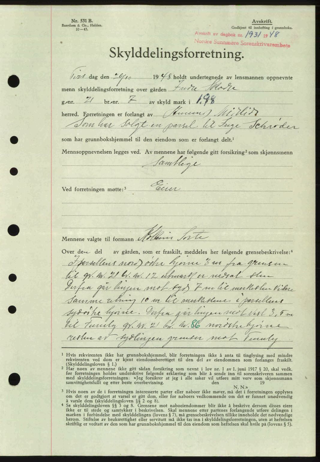 Nordre Sunnmøre sorenskriveri, AV/SAT-A-0006/1/2/2C/2Ca: Mortgage book no. A29, 1948-1949, Diary no: : 1931/1948