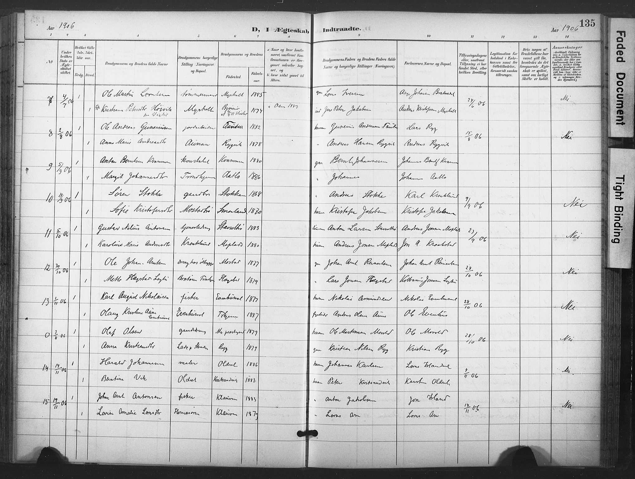 Ministerialprotokoller, klokkerbøker og fødselsregistre - Nord-Trøndelag, SAT/A-1458/713/L0122: Parish register (official) no. 713A11, 1899-1910, p. 135