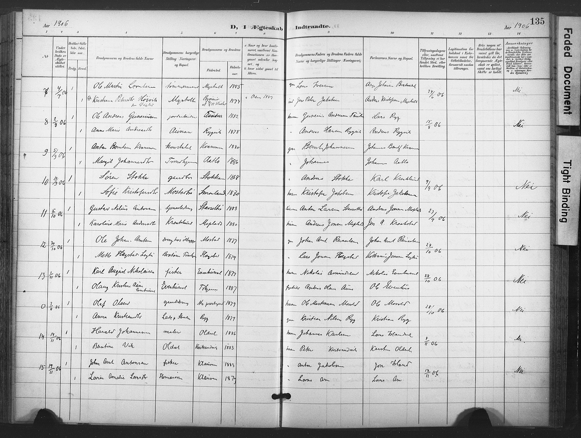 Ministerialprotokoller, klokkerbøker og fødselsregistre - Nord-Trøndelag, AV/SAT-A-1458/713/L0122: Parish register (official) no. 713A11, 1899-1910, p. 135