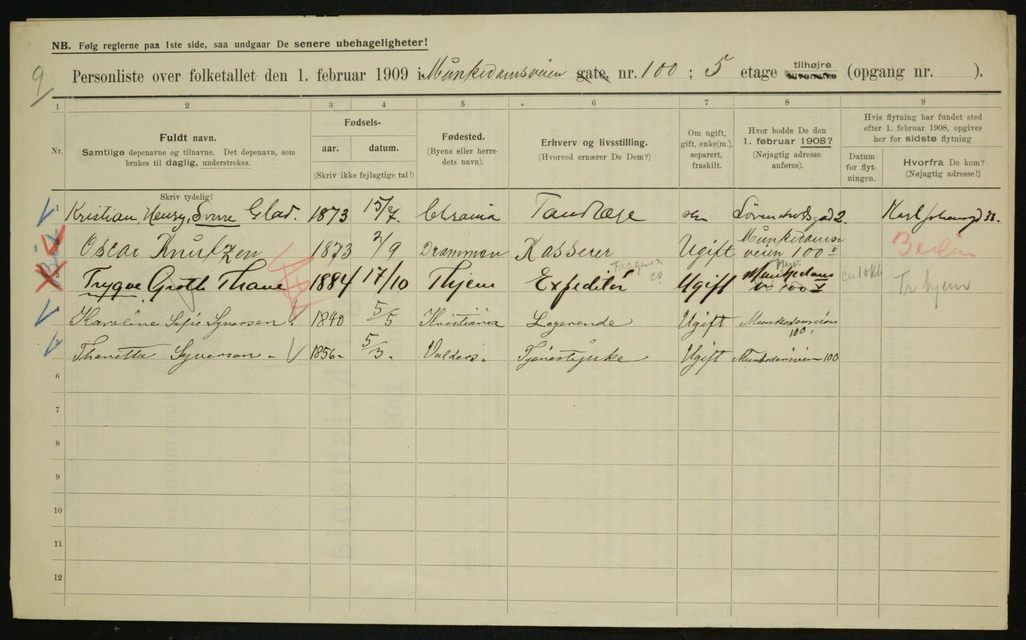 OBA, Municipal Census 1909 for Kristiania, 1909, p. 61483