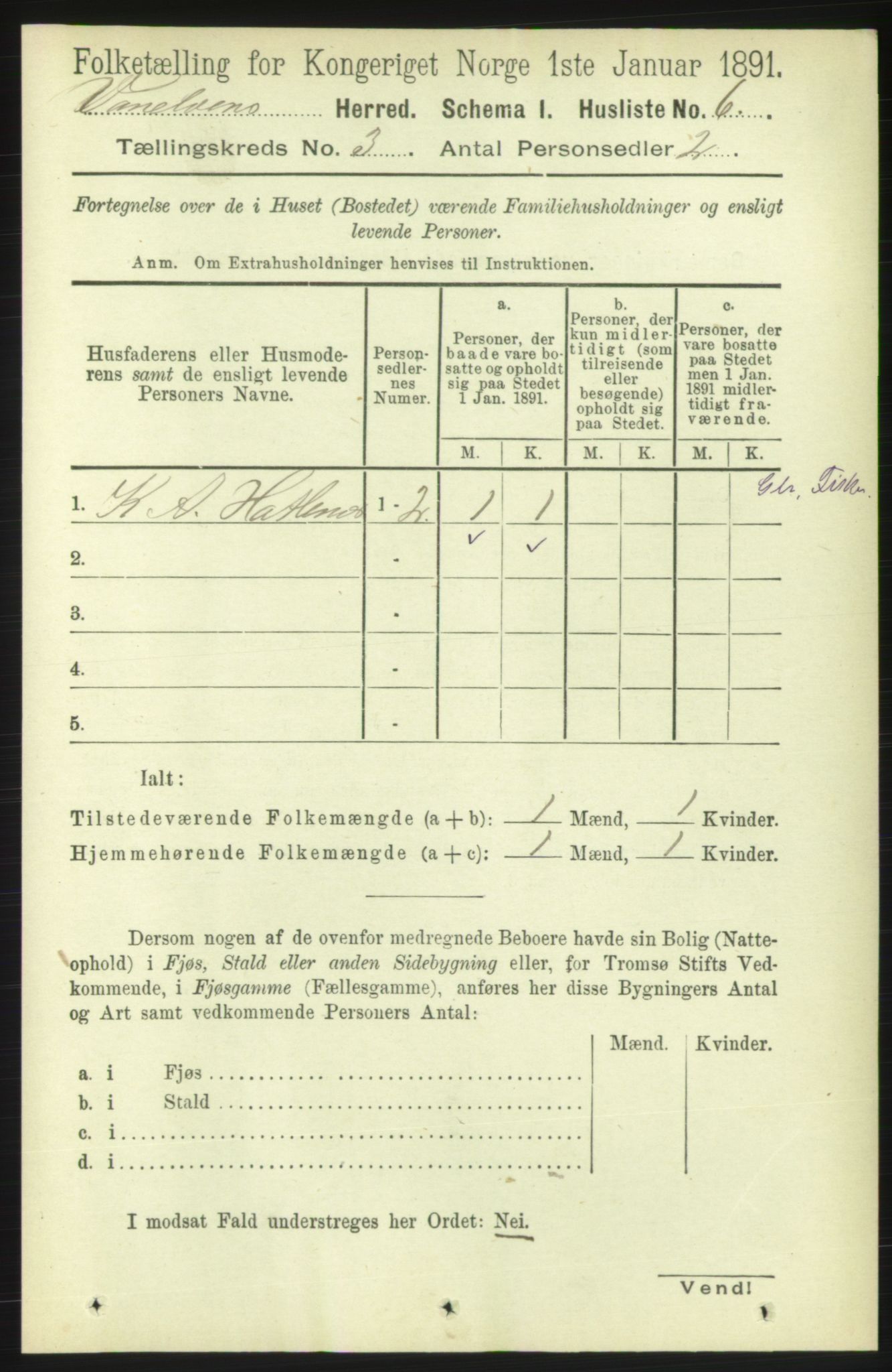 RA, 1891 census for 1511 Vanylven, 1891, p. 1180