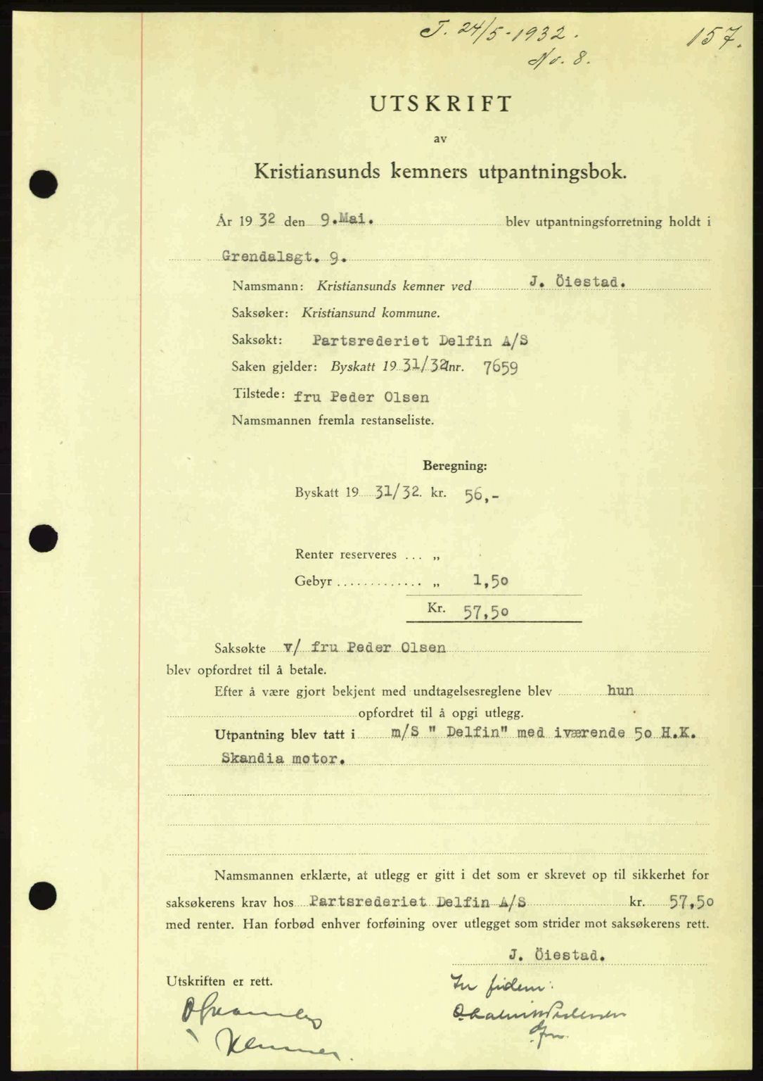 Kristiansund byfogd, AV/SAT-A-4587/A/27: Mortgage book no. 26, 1931-1933, Deed date: 24.05.1932