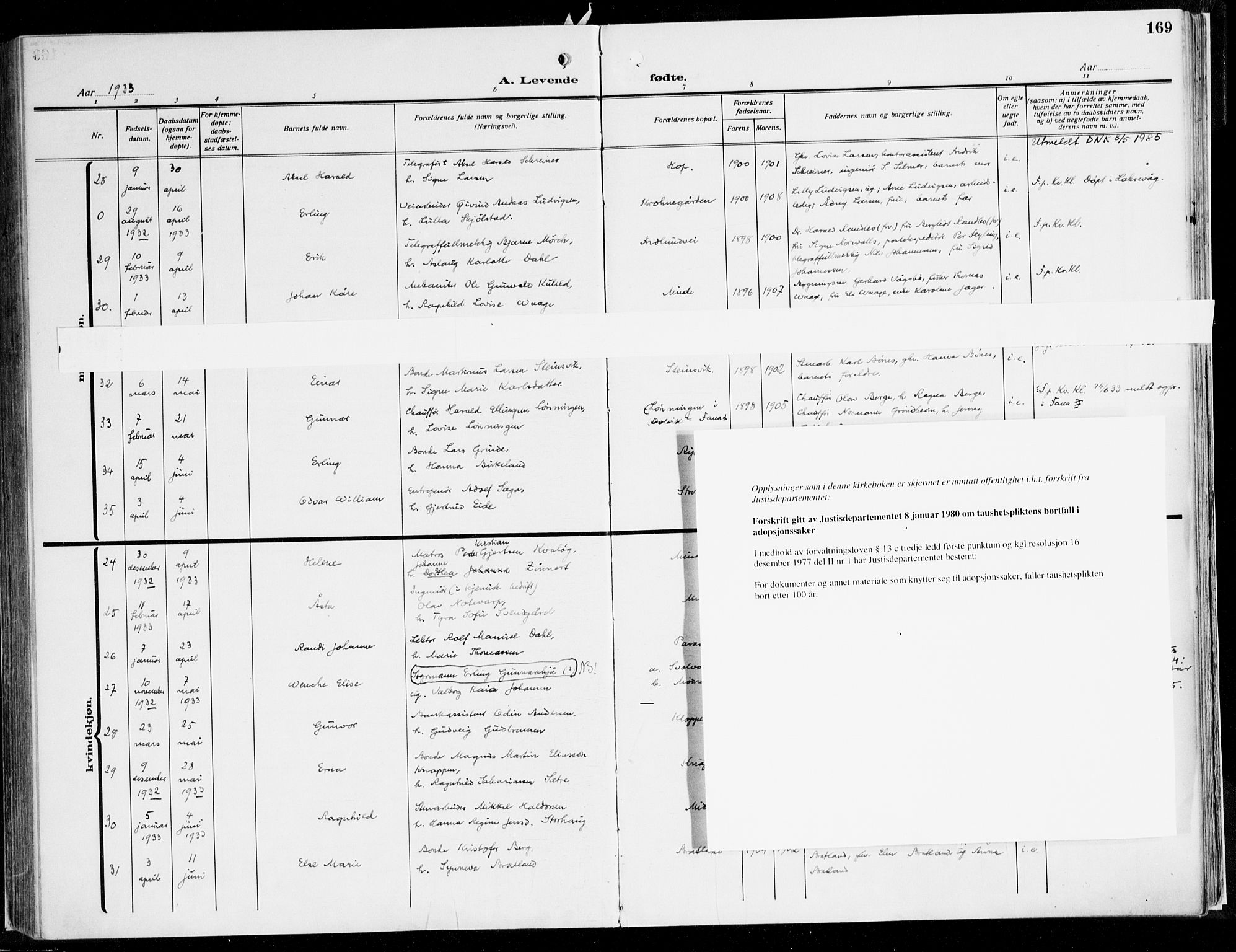 Fana Sokneprestembete, AV/SAB-A-75101/H/Haa/Haaj/L0001: Parish register (official) no. J 1, 1921-1935, p. 169