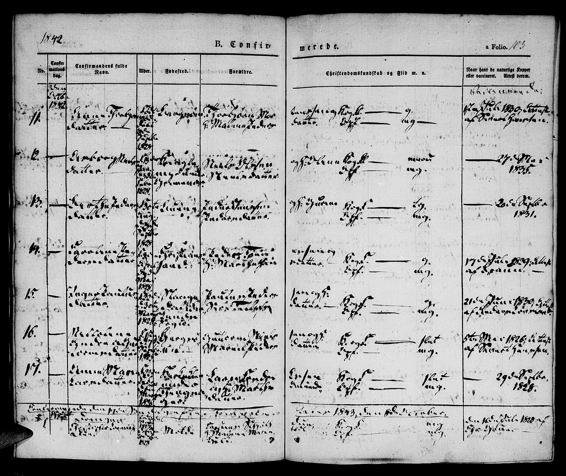 Vestre Moland sokneprestkontor, SAK/1111-0046/F/Fa/Fab/L0005: Parish register (official) no. A 5, 1841-1849, p. 103