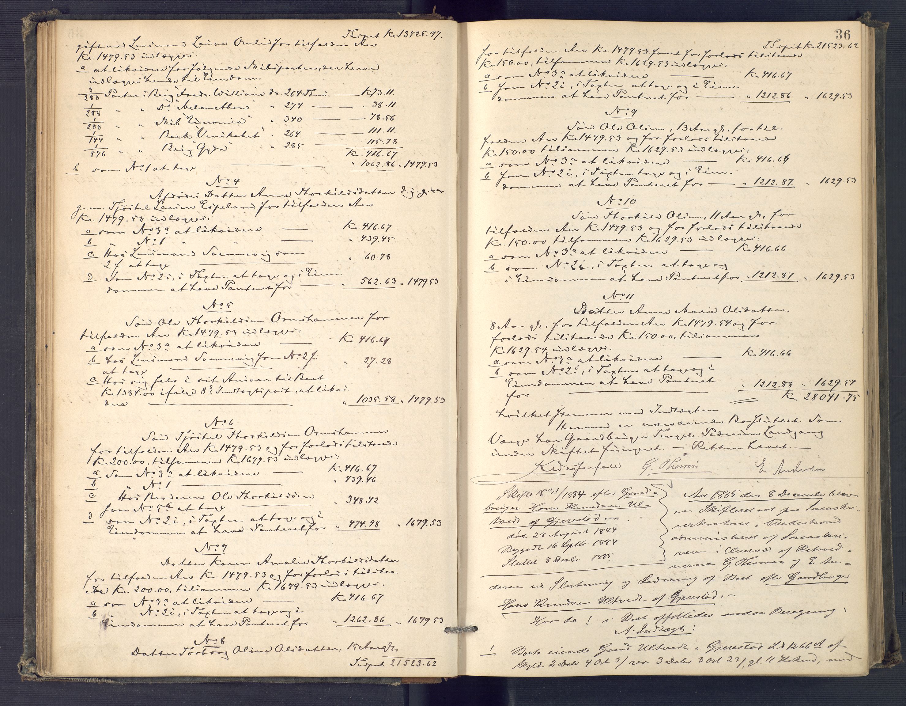 Holt sorenskriveri, SAK/1221-0002/H/Hc/L0034: Skifteutlodningsprotokoll nr. 9, 1884-1890, p. 35b-36a