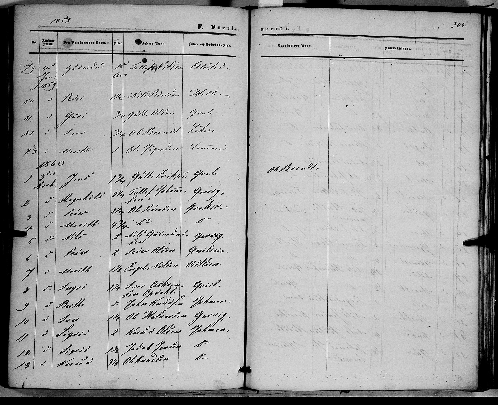 Vestre Slidre prestekontor, SAH/PREST-136/H/Ha/Haa/L0002: Parish register (official) no. 2, 1856-1864, p. 304