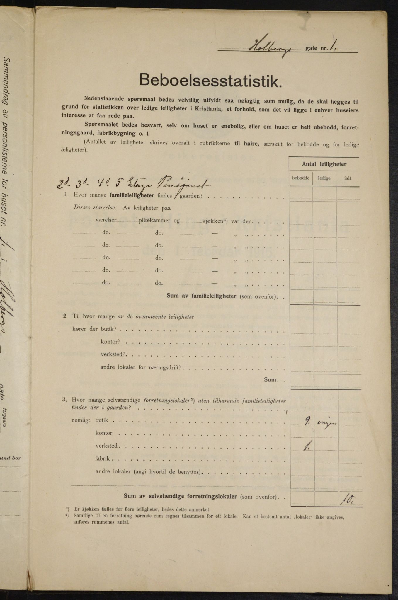 OBA, Municipal Census 1915 for Kristiania, 1915, p. 40138