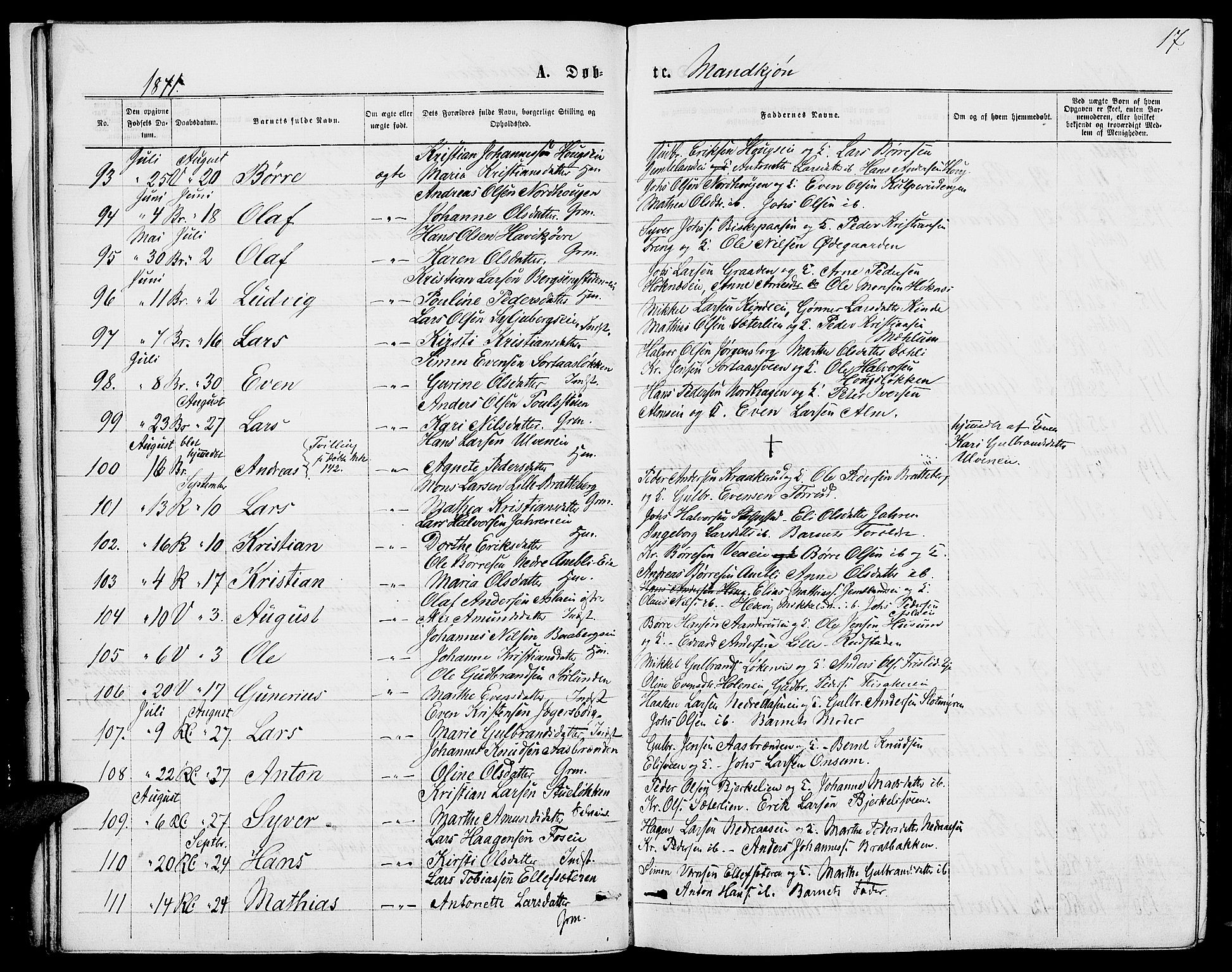 Ringsaker prestekontor, AV/SAH-PREST-014/L/La/L0008: Parish register (copy) no. 8, 1870-1878, p. 17