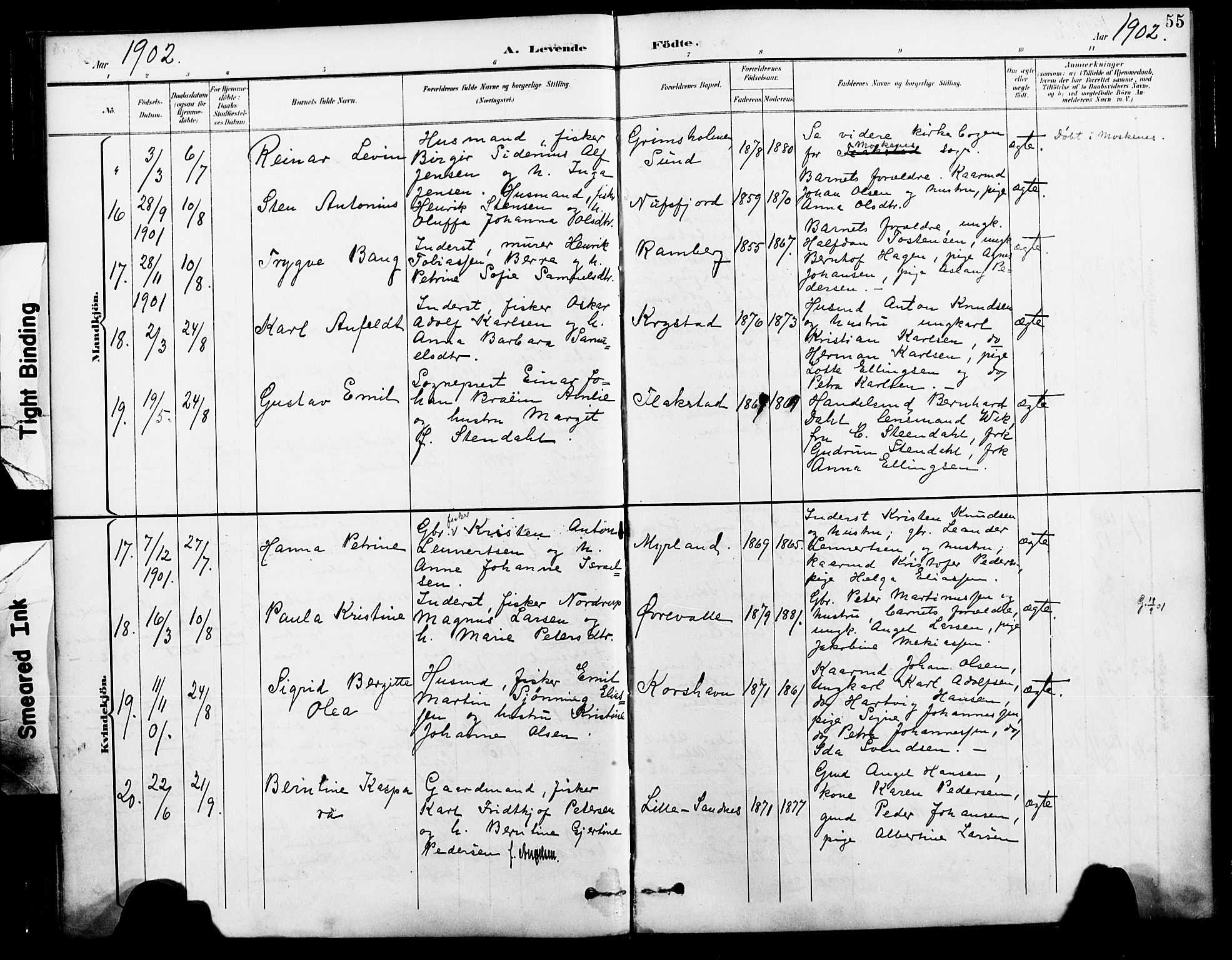 Ministerialprotokoller, klokkerbøker og fødselsregistre - Nordland, AV/SAT-A-1459/885/L1205: Parish register (official) no. 885A06, 1892-1905, p. 55